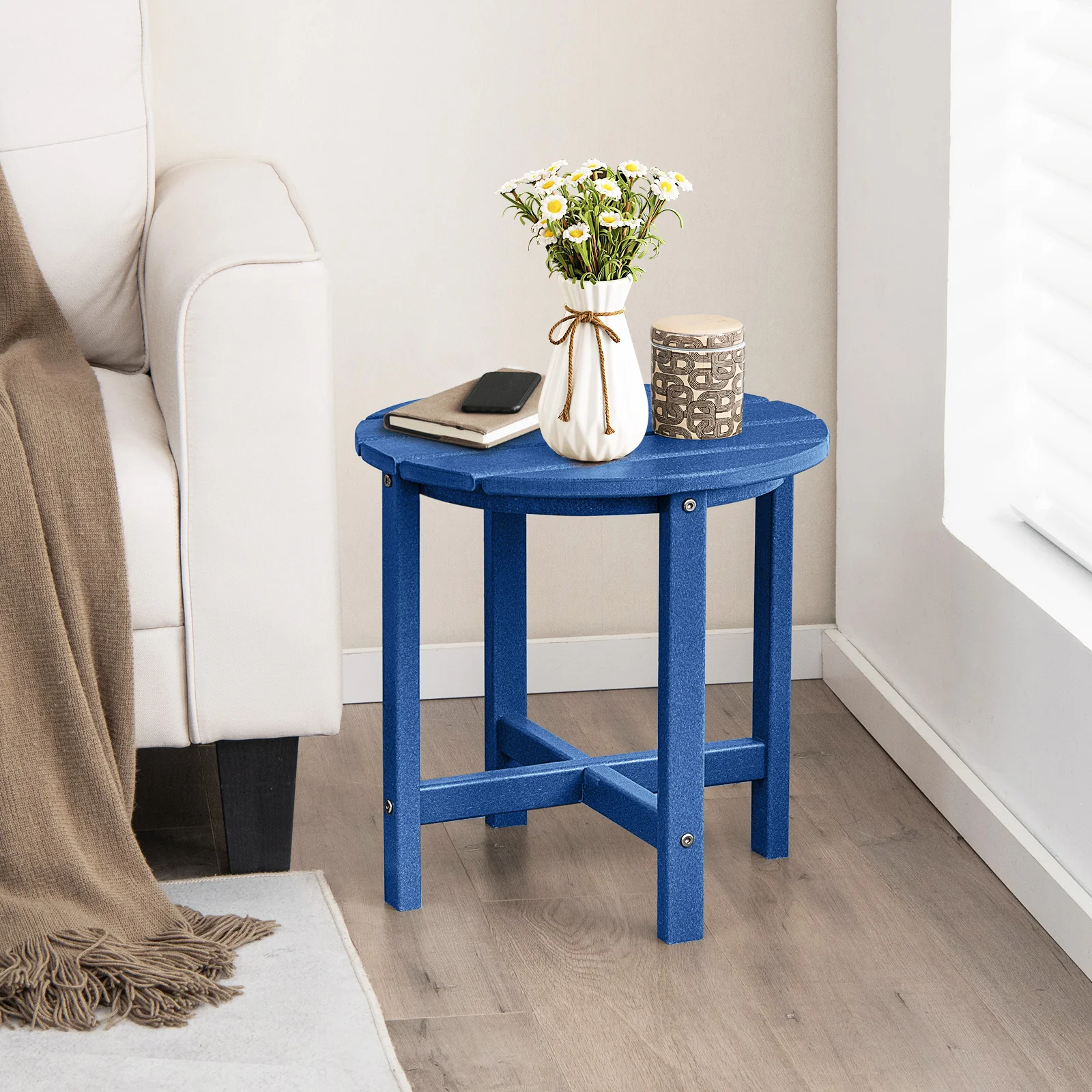 Set Of 2 18 Inch Round Weather-Resistant Side Tables, Navy - Image 3