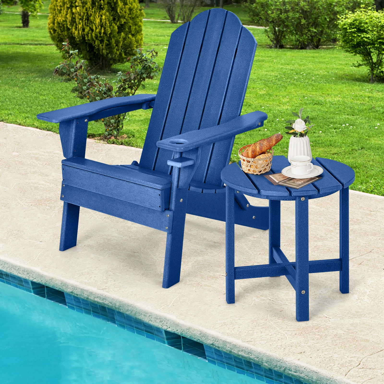 Set Of 2 18 Inch Round Weather-Resistant Side Tables, Navy - Image 6