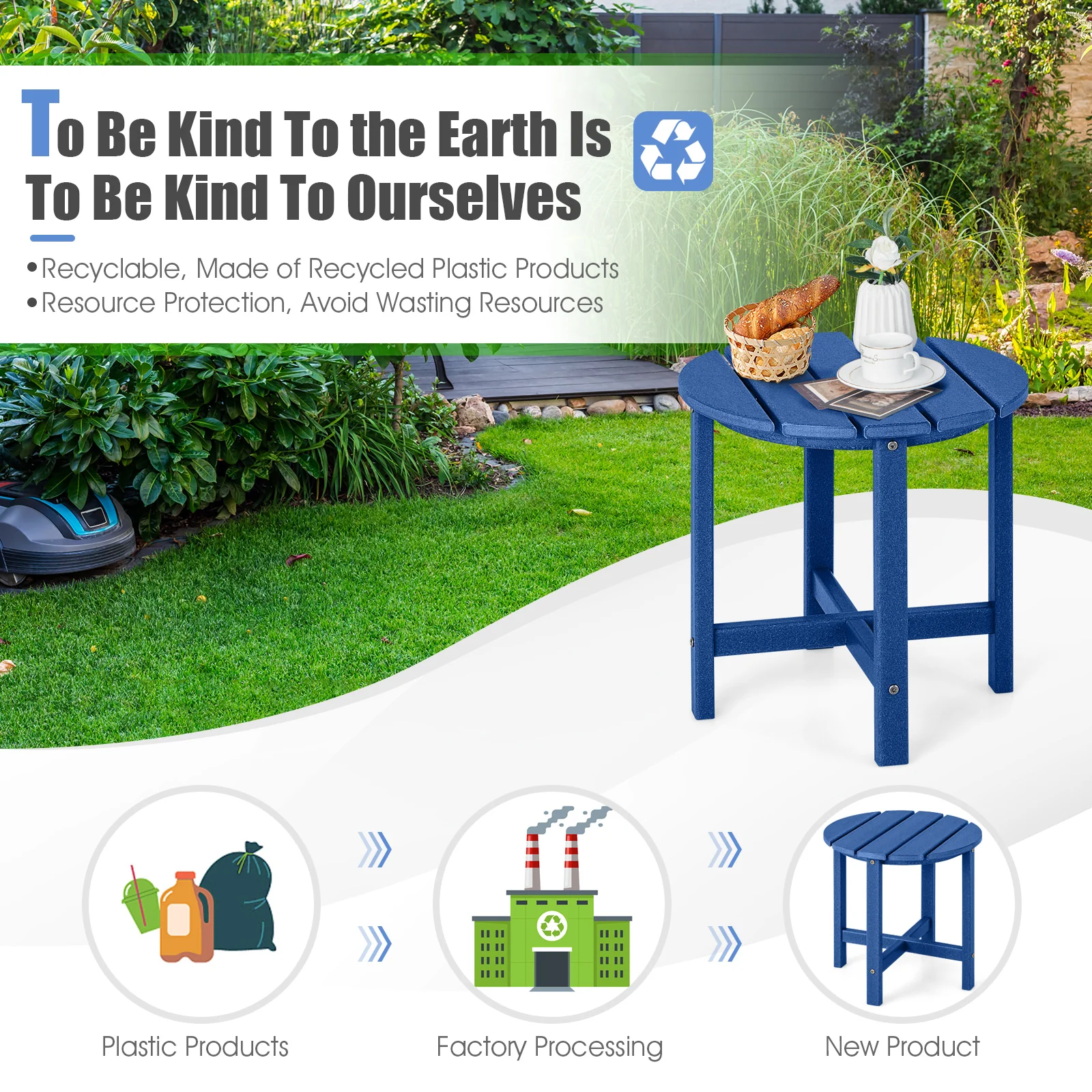Set Of 2 18 Inch Round Weather-Resistant Side Tables, Navy - Image 7