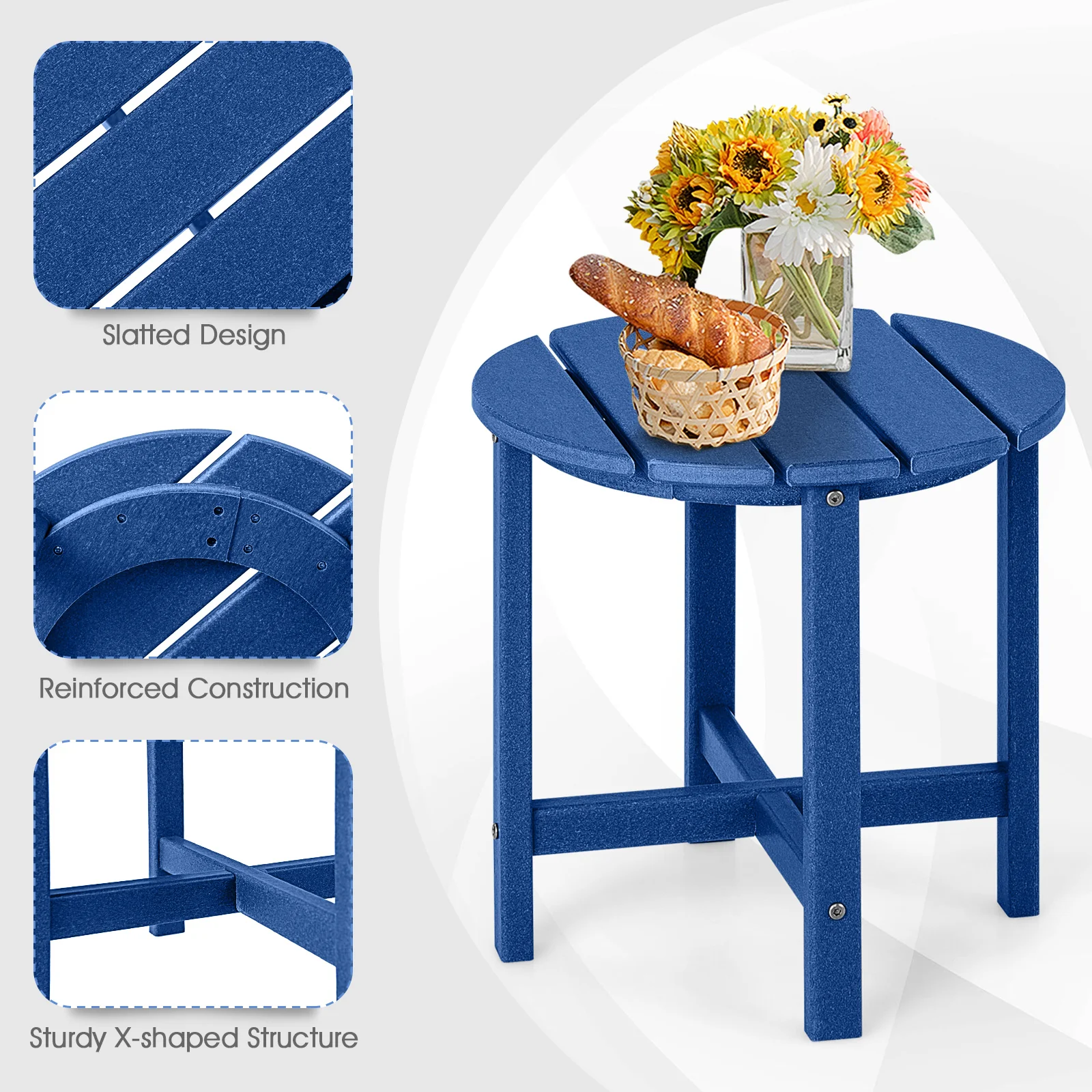 Set Of 2 18 Inch Round Weather-Resistant Side Tables, Navy - Image 9