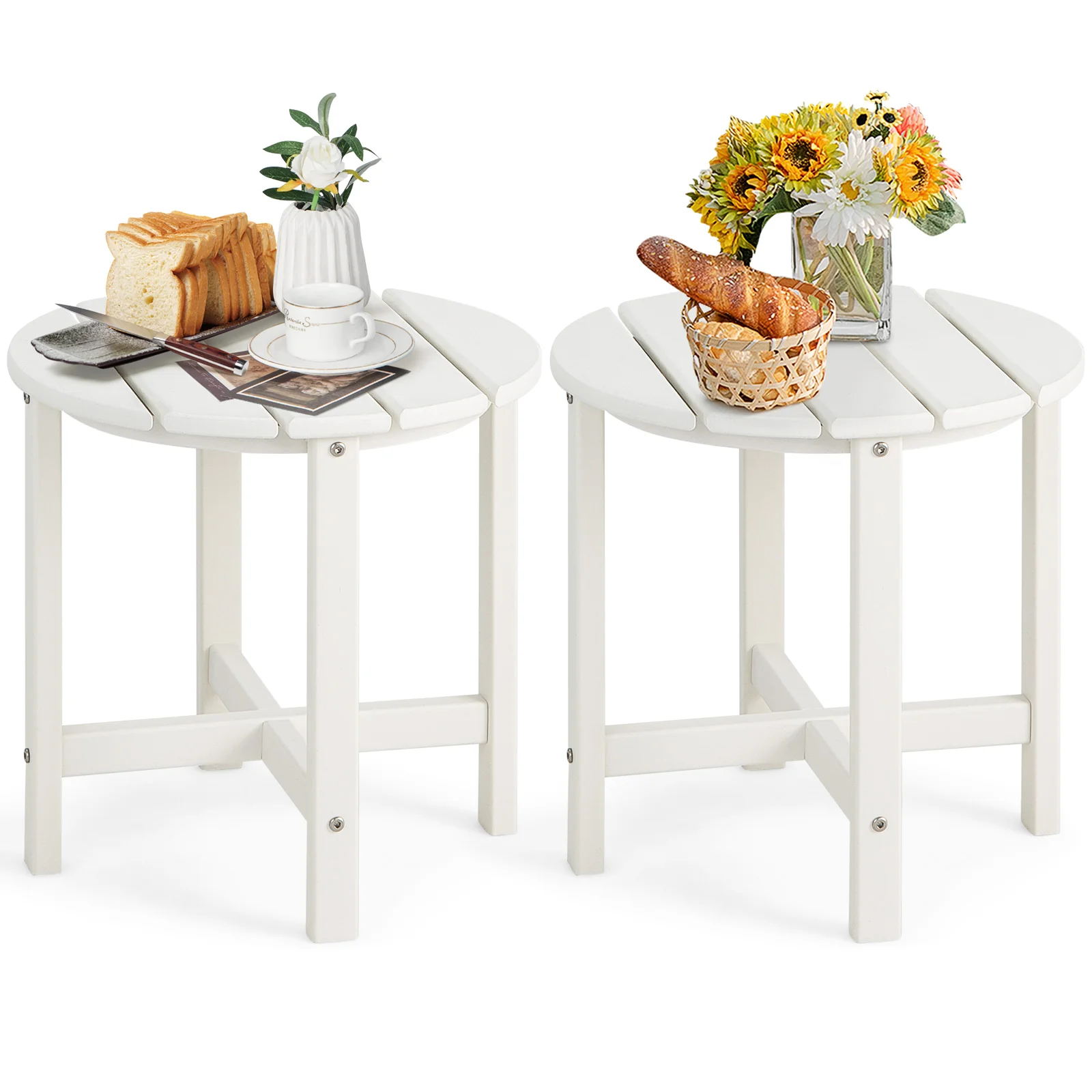 Set of 2 18 Inch Round Weather-Resistant Side Tables, White