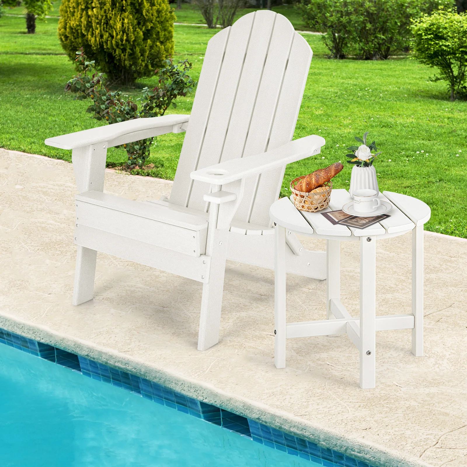 Set of 2 18 Inch Round Weather-Resistant Side Tables, White - Image 6