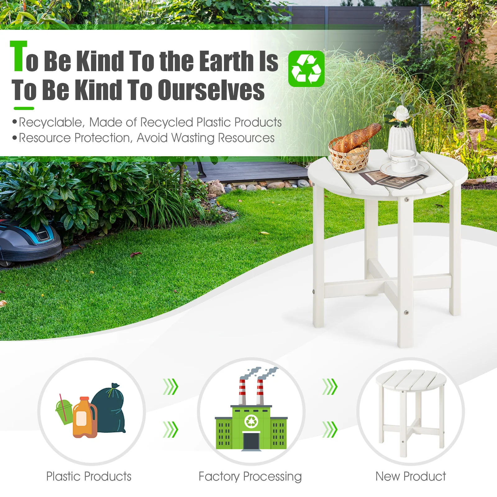 Set of 2 18 Inch Round Weather-Resistant Side Tables, White - Image 7