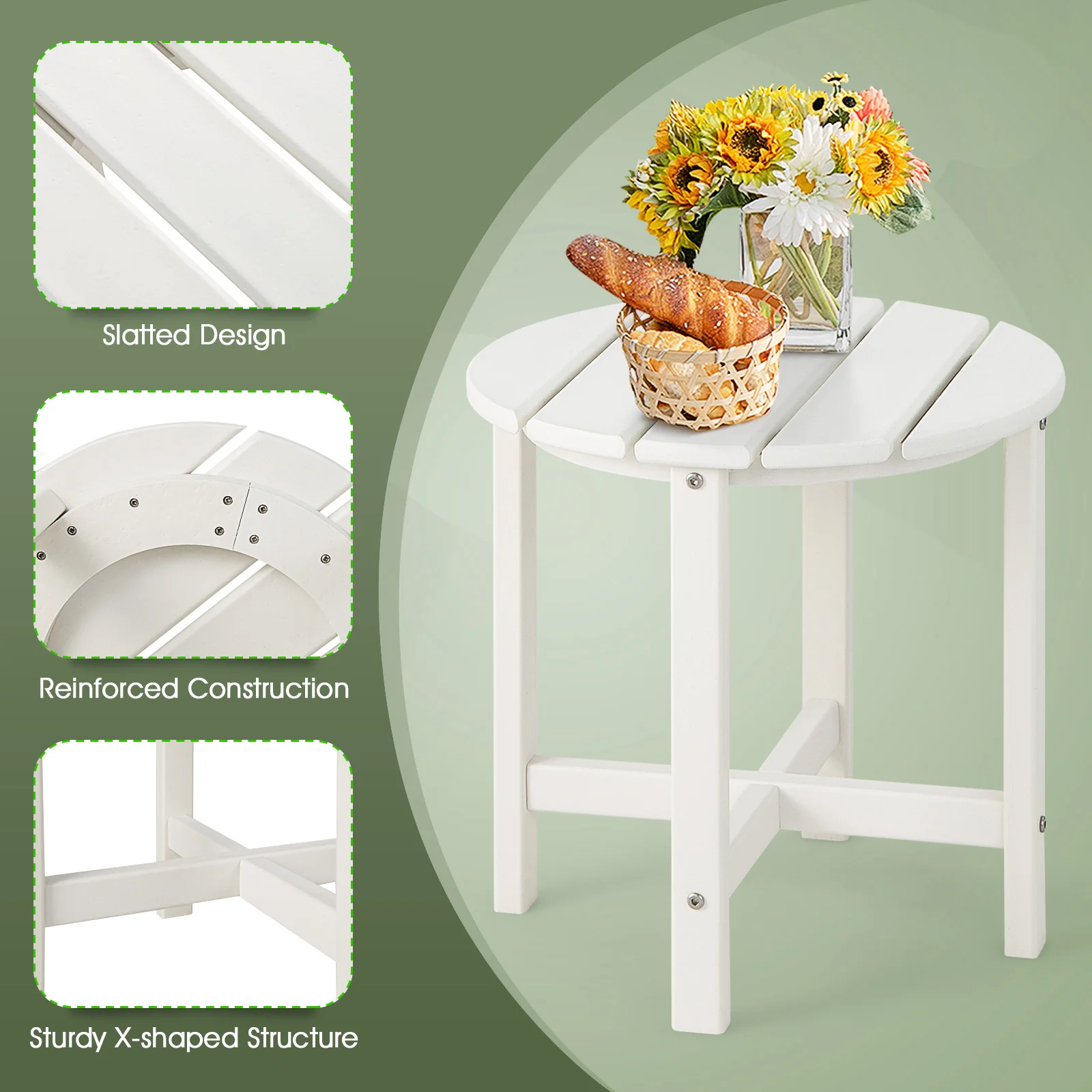 Set of 2 18 Inch Round Weather-Resistant Side Tables, White - Image 9