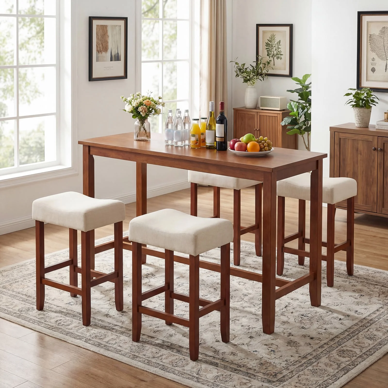 Set Of 2, 24 Inch Bar Stool, Curved Seat Cushions, Off White - Image 5