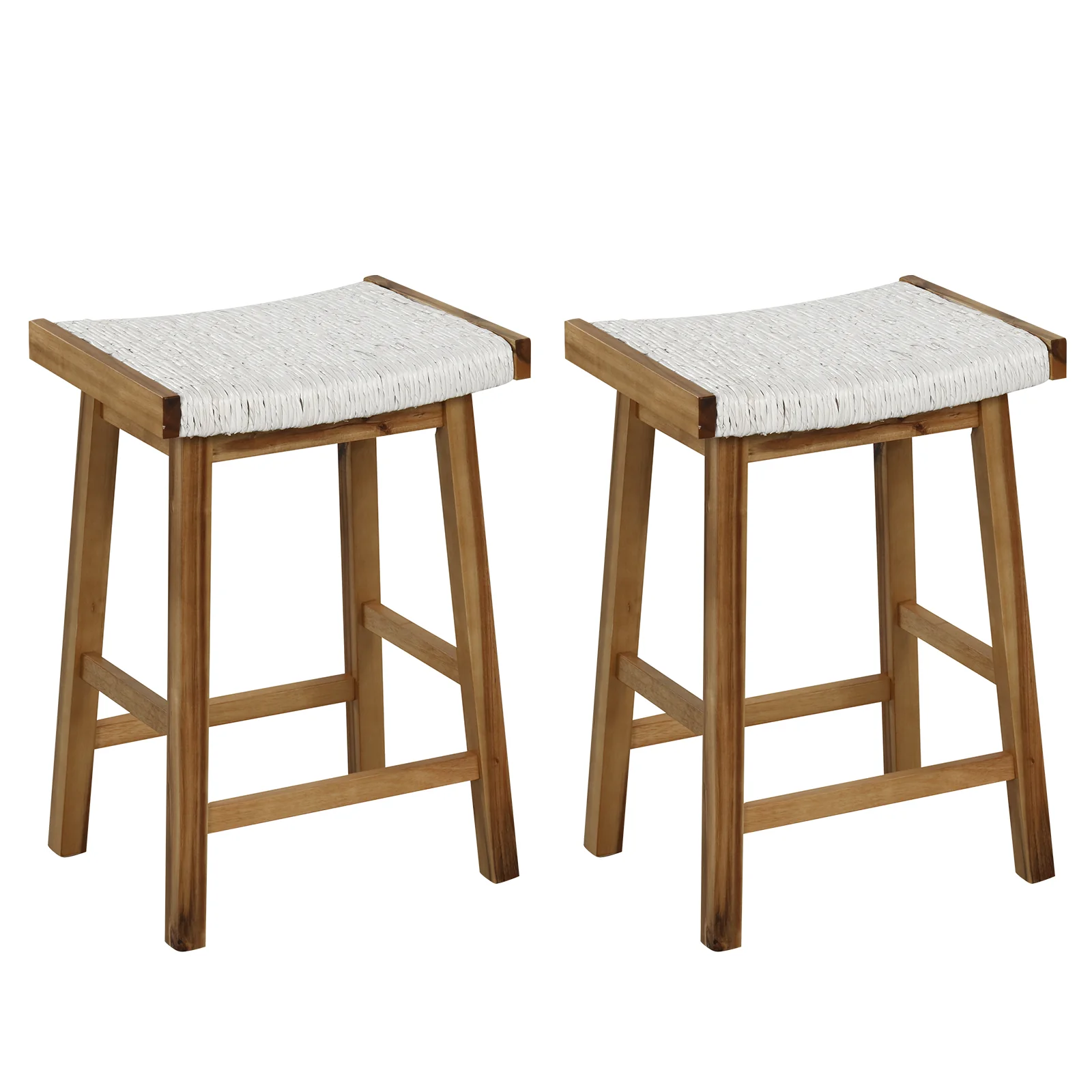 Set Of 2 25.5 Inch Bar Stools, Seaweed Woven Seat, Beige - Image 4