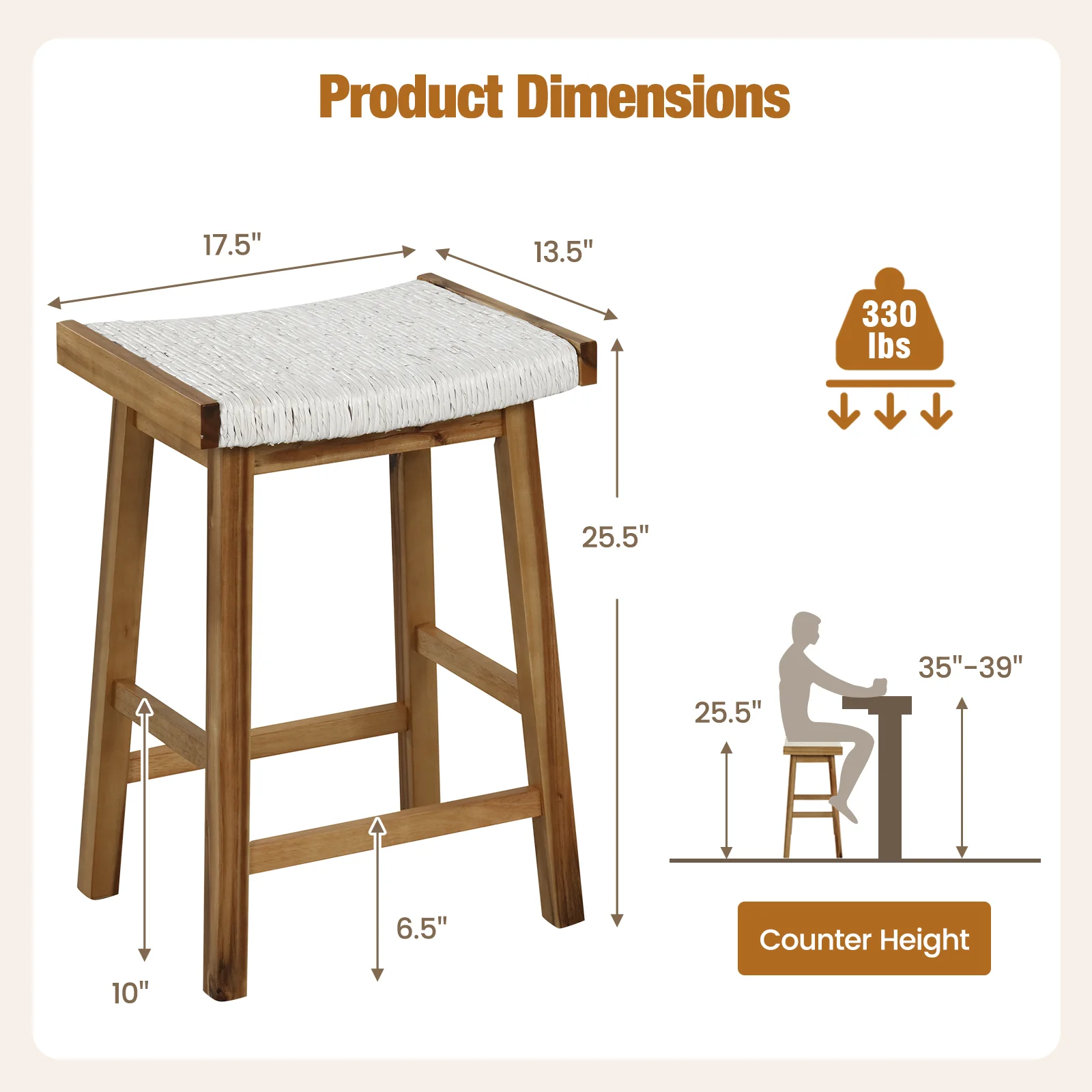 Set Of 2 25.5 Inch Bar Stools, Seaweed Woven Seat, Beige - Image 5