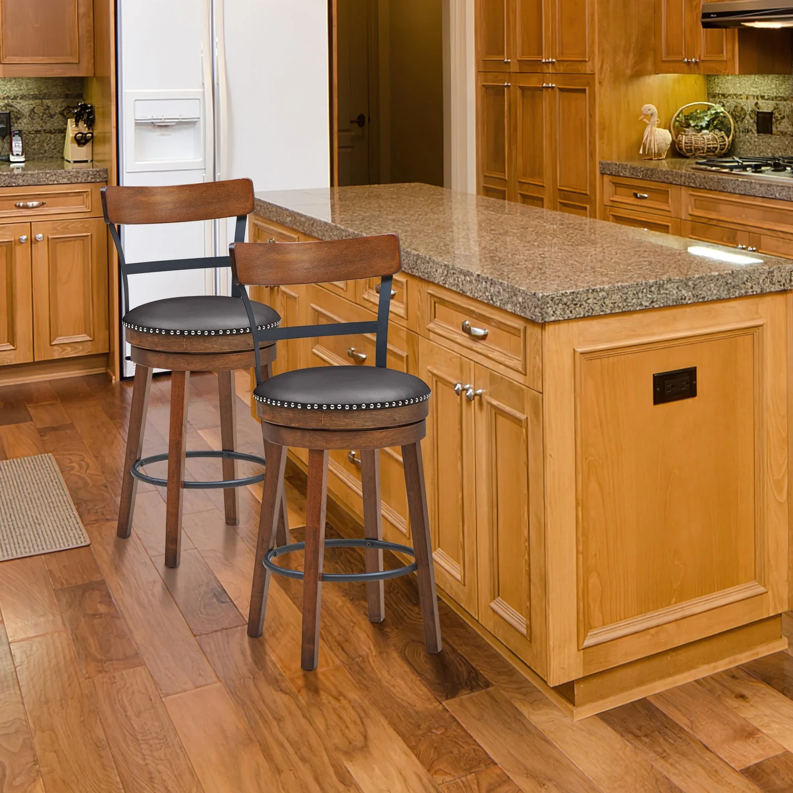 Set Of 2 25.5 Inch Swivel Counter Height Bar Stool, Brown - Image 2