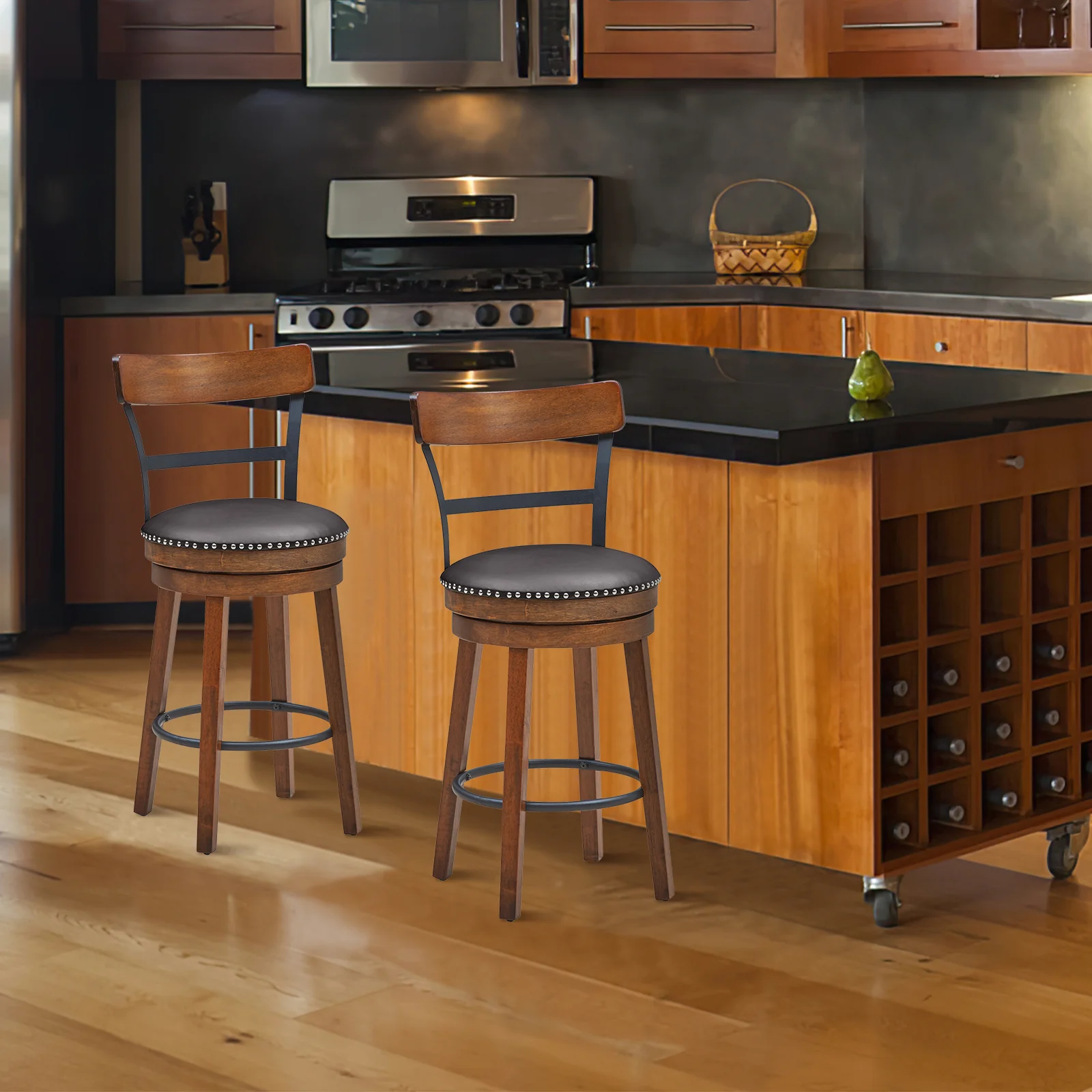 Set Of 2 25.5 Inch Swivel Counter Height Bar Stool, Brown - Image 3