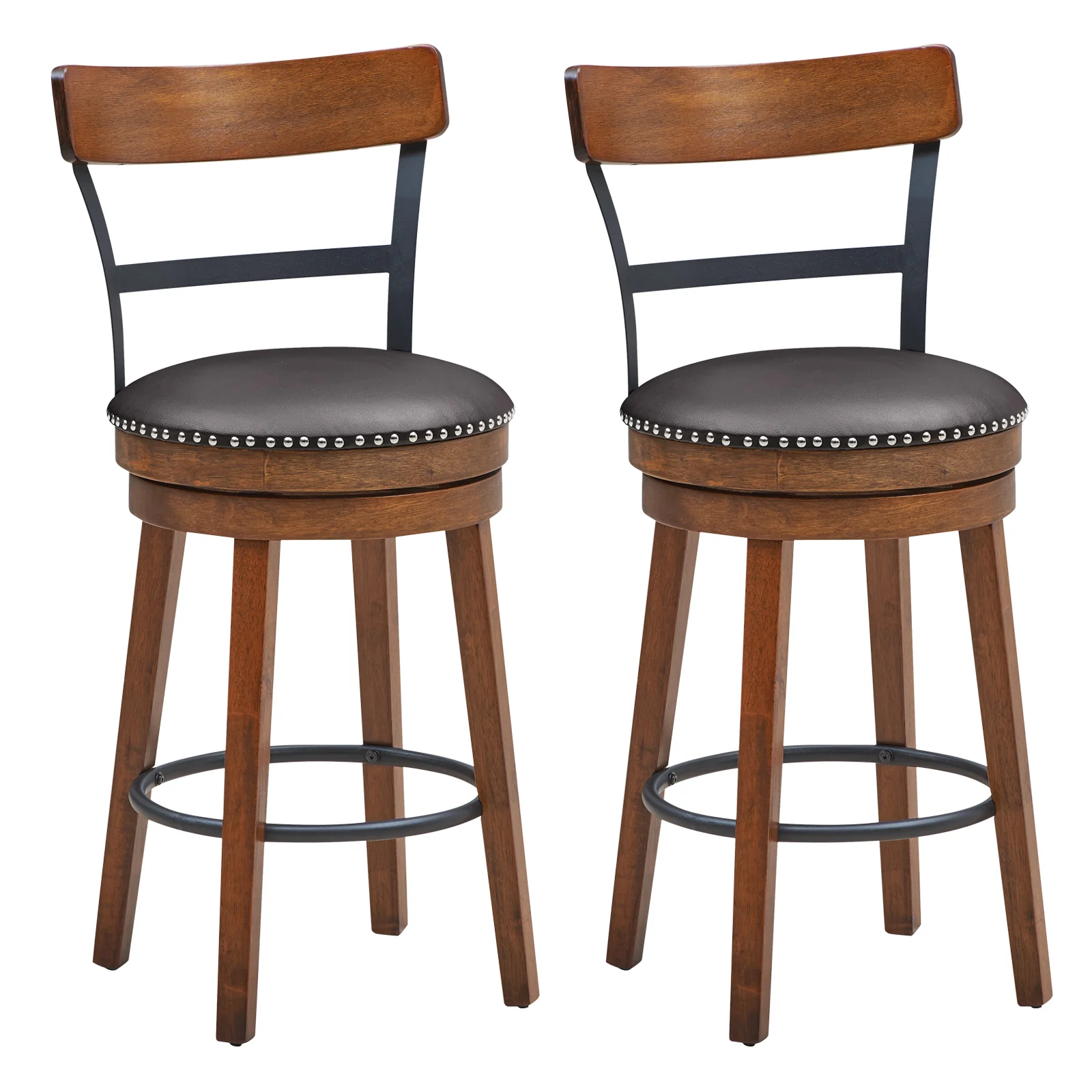 Set Of 2 25.5 Inch Swivel Counter Height Bar Stool, Brown - Image 4