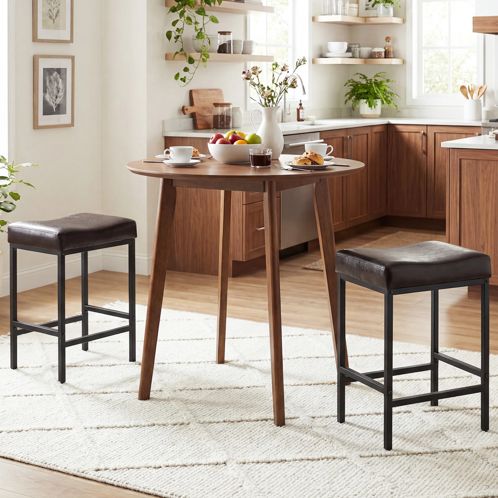 Set of 2 25" Counter Height Bar Chairs, Brown - Image 2