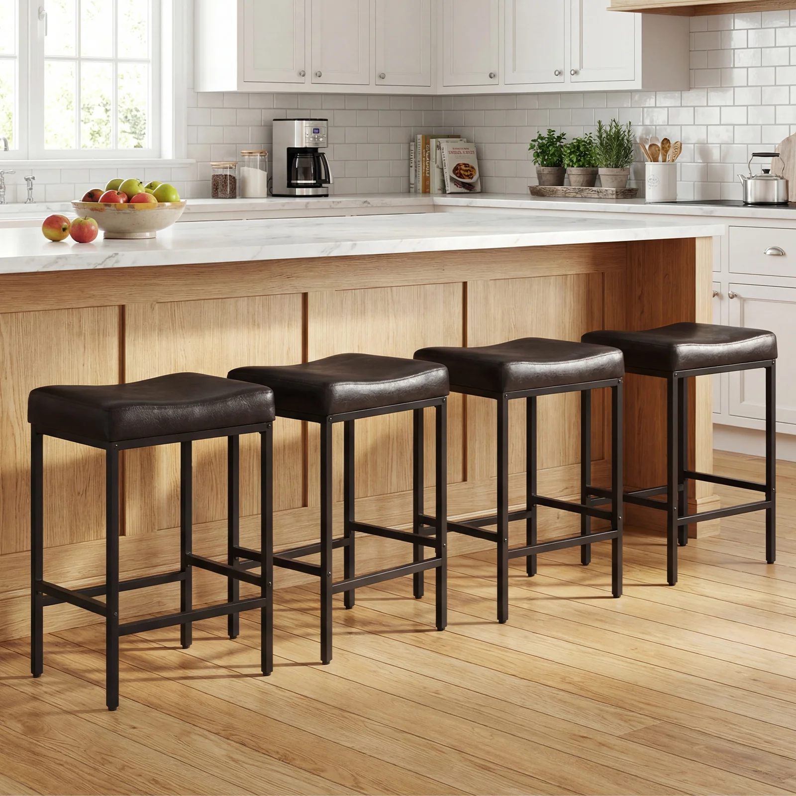 Set of 2 25" Counter Height Bar Chairs, Brown - Image 3