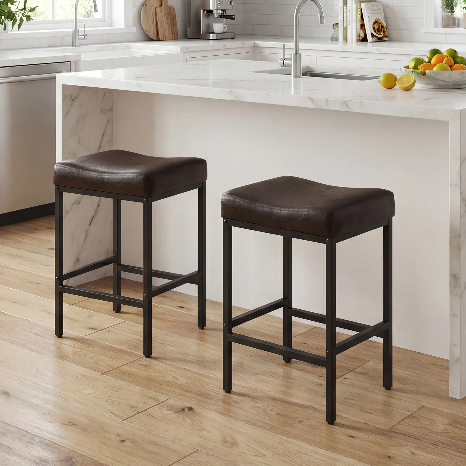 Set of 2 25" Counter Height Bar Chairs, Brown - Image 5