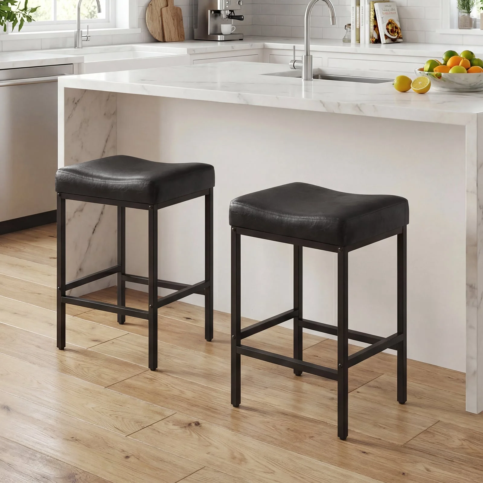 Set Of 2 25 Inch Counter Height Bar Chairs, Black - Image 3