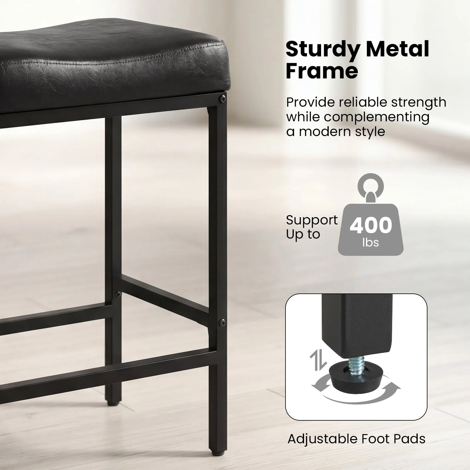Set Of 2 25 Inch Counter Height Bar Chairs, Black - Image 4