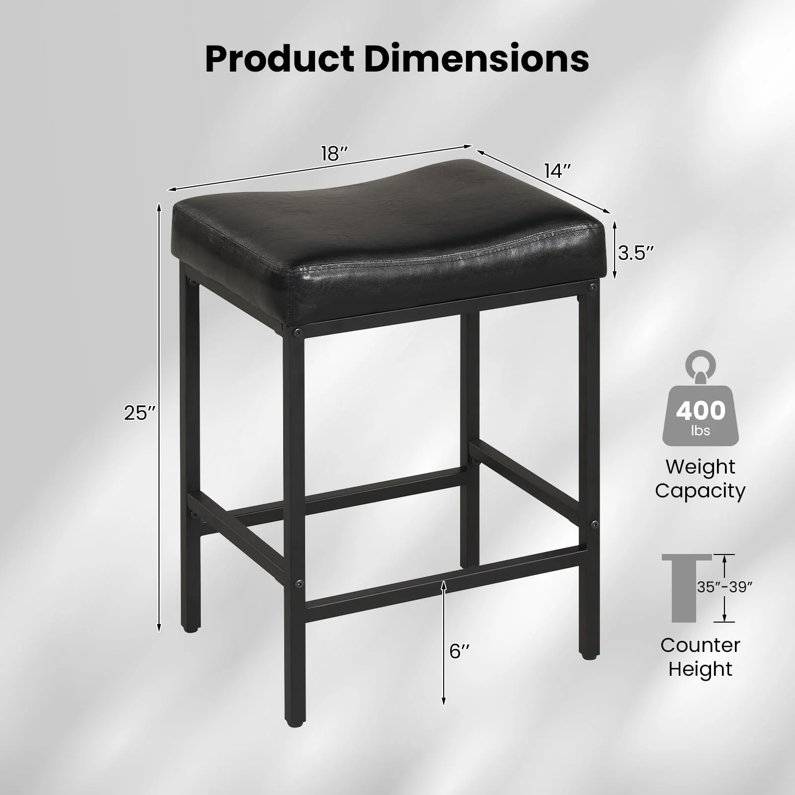 Set Of 2 25 Inch Counter Height Bar Chairs, Black - Image 5