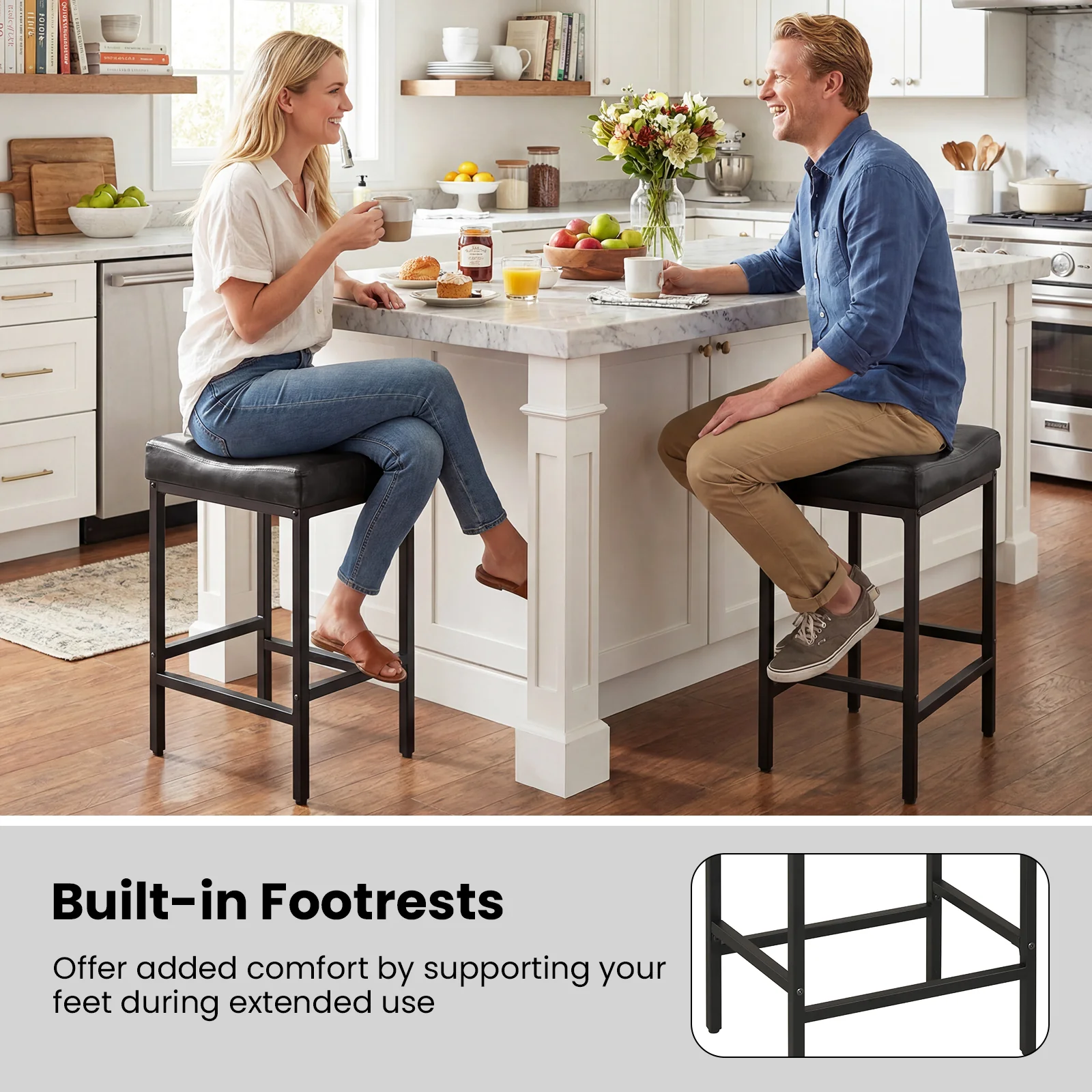 Set Of 2 25 Inch Counter Height Bar Chairs, Black - Image 8
