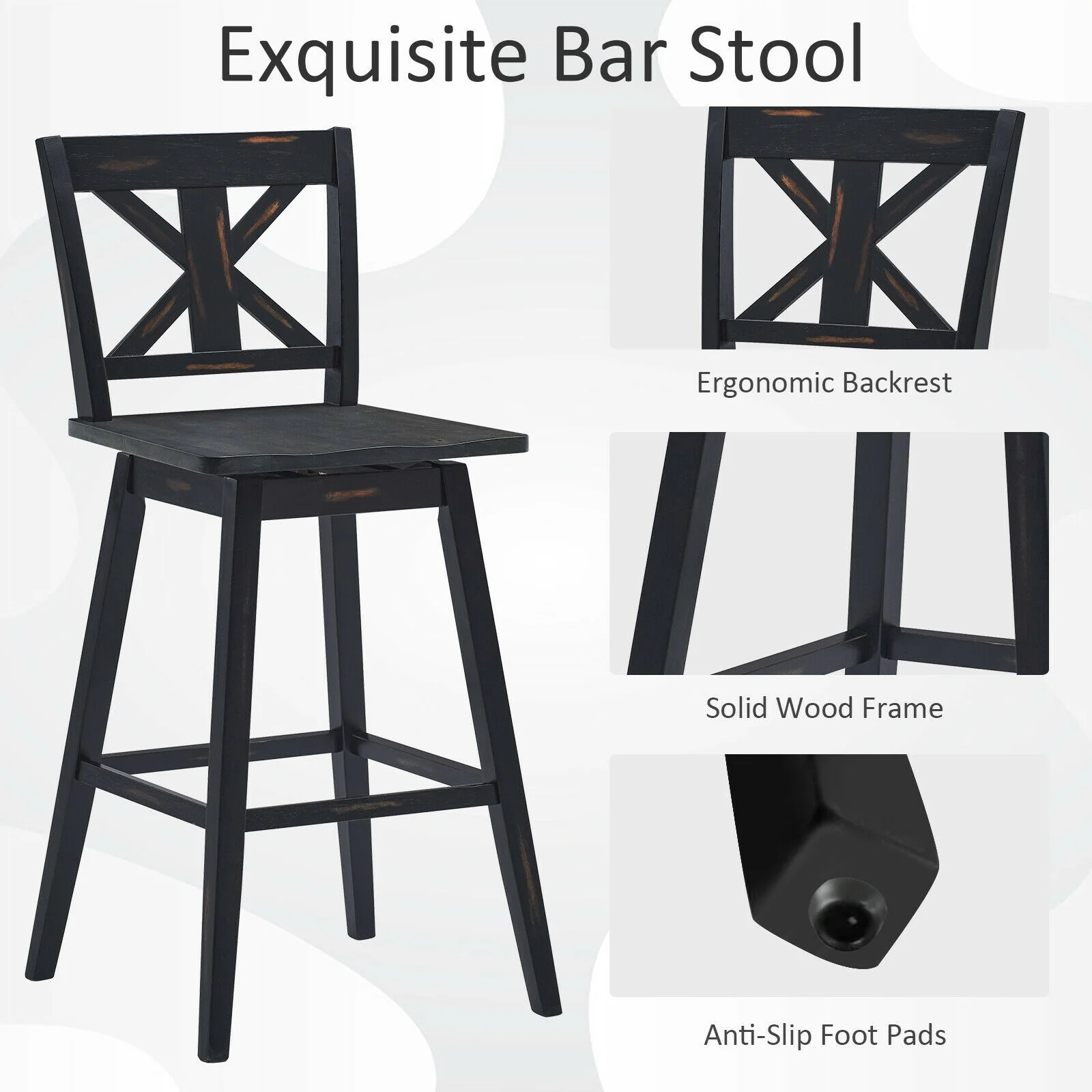 Set Of 2 360-Degree Swivel Bar Stools, Black - Image 10