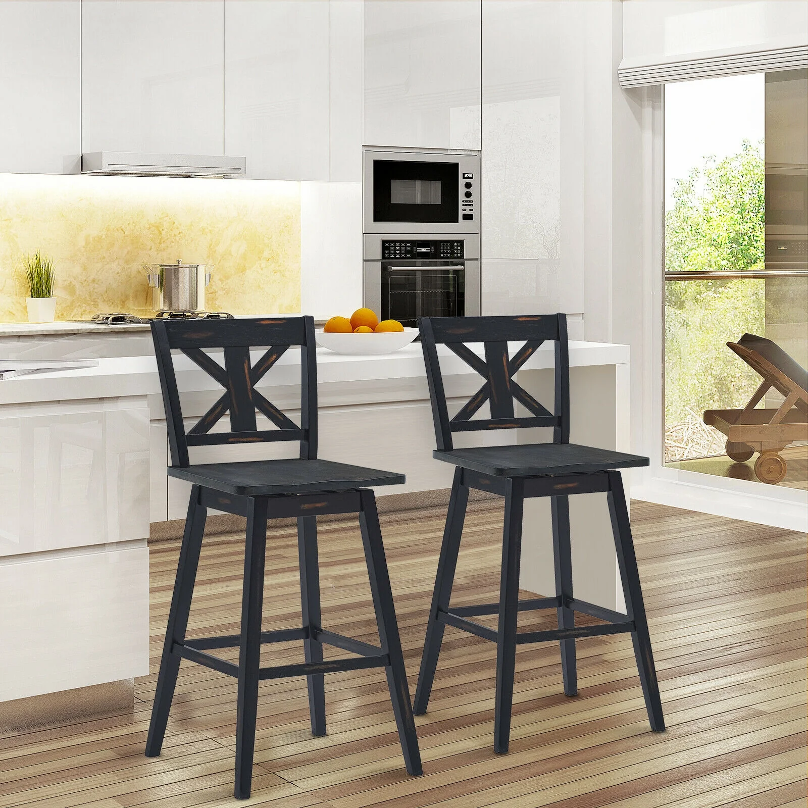 Set Of 2 360-Degree Swivel Bar Stools, Black - Image 2