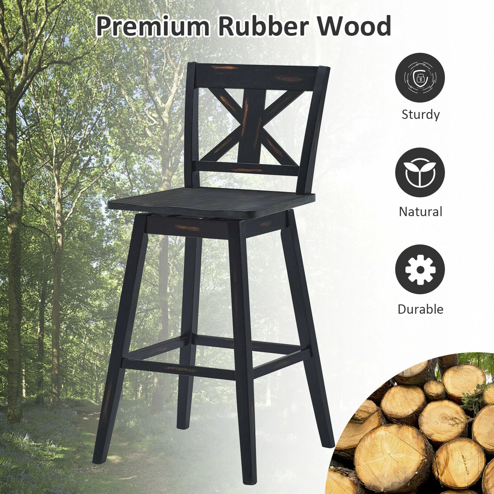 Set Of 2 360-Degree Swivel Bar Stools, Black - Image 7