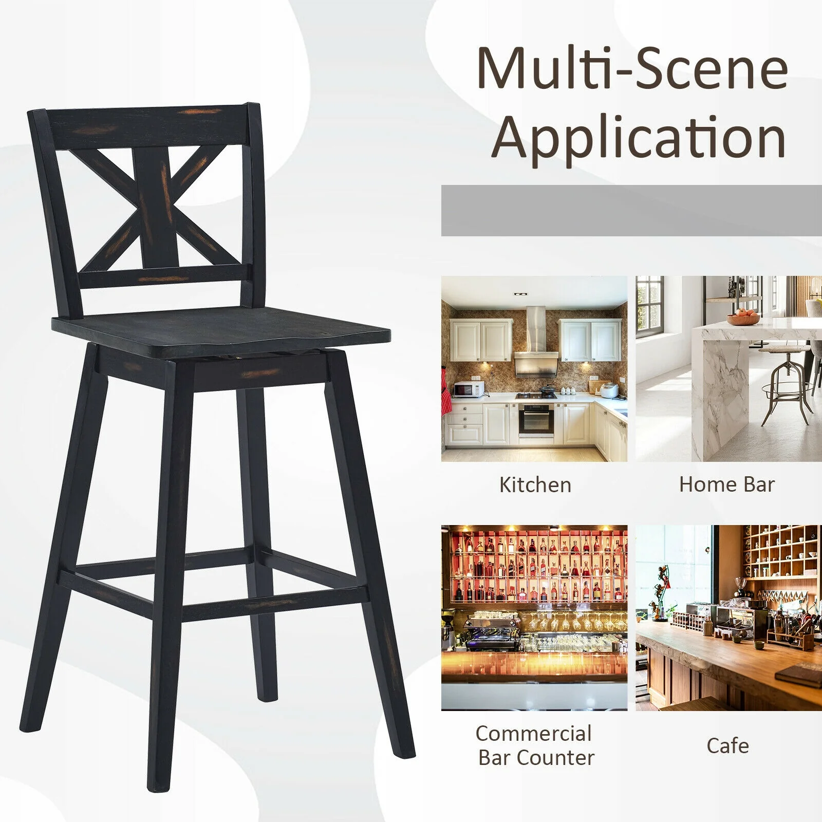Set Of 2 360-Degree Swivel Bar Stools, Black - Image 8
