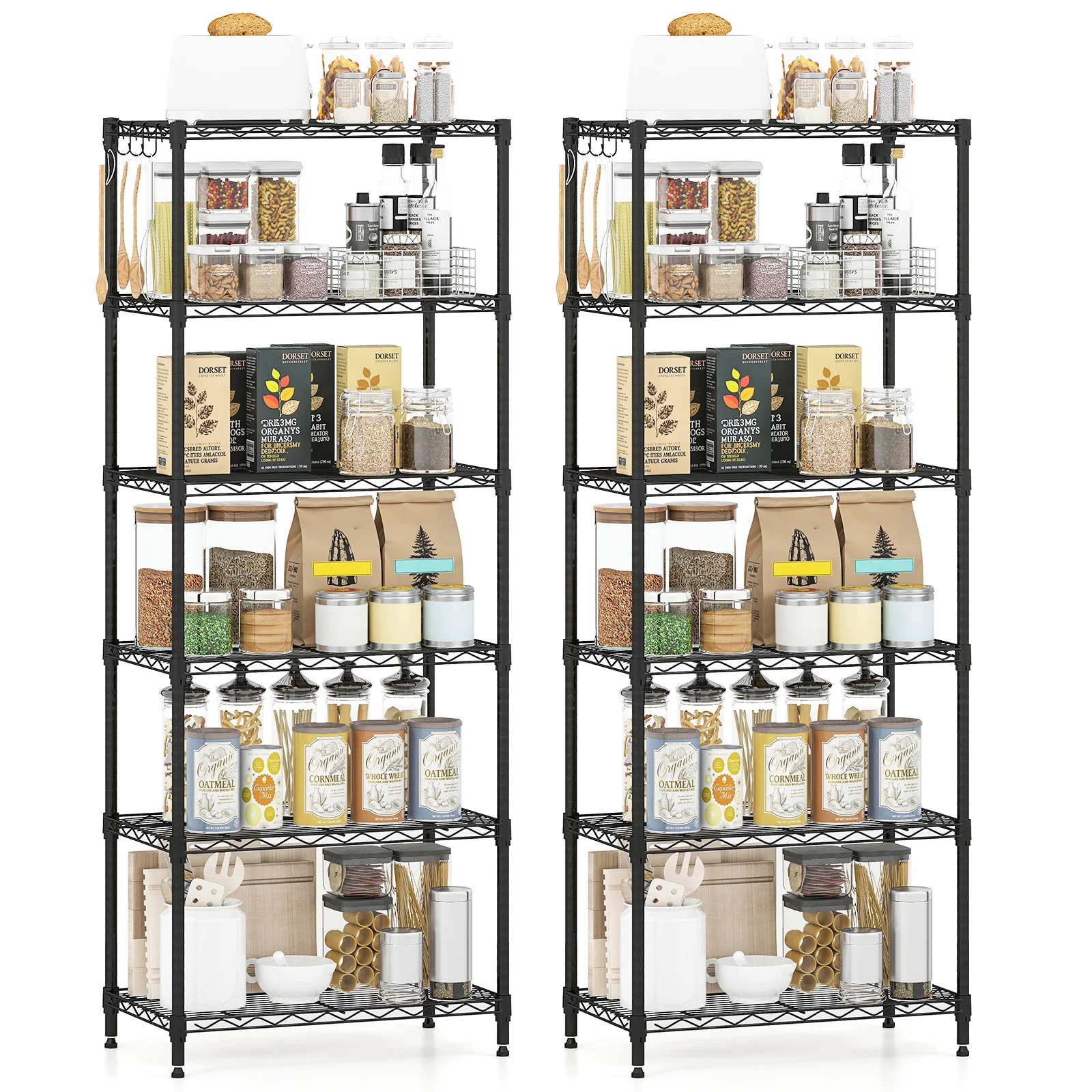 Set of 2 4-Tier Metal Storage Shelving Unit with V-Shaped Wire Rack and 1000 LBS Capacity, Black