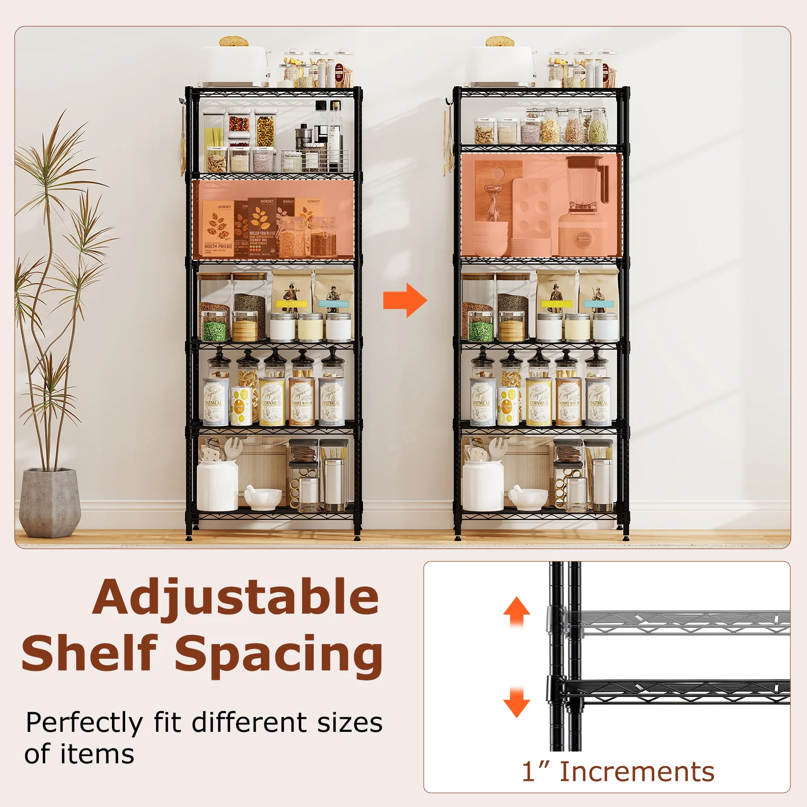 Set of 2 4-Tier Metal Storage Shelving Unit with V-Shaped Wire Rack and 1000 LBS Capacity, Black - Image 8