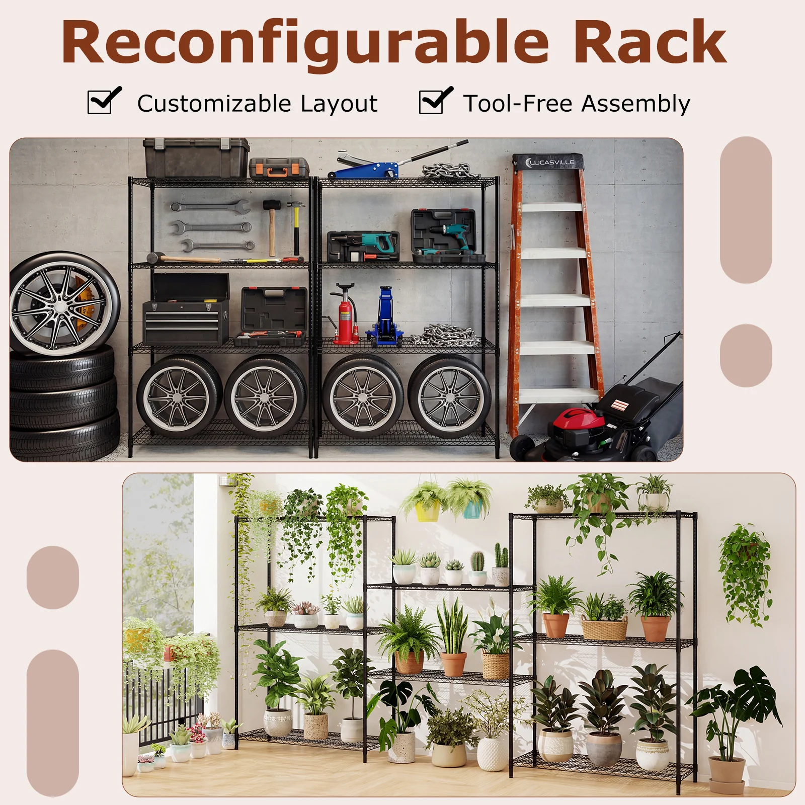 Set of 2 4-Tier Metal Storage Shelving Unit with V-Shaped Wire Rack, Black - Image 10