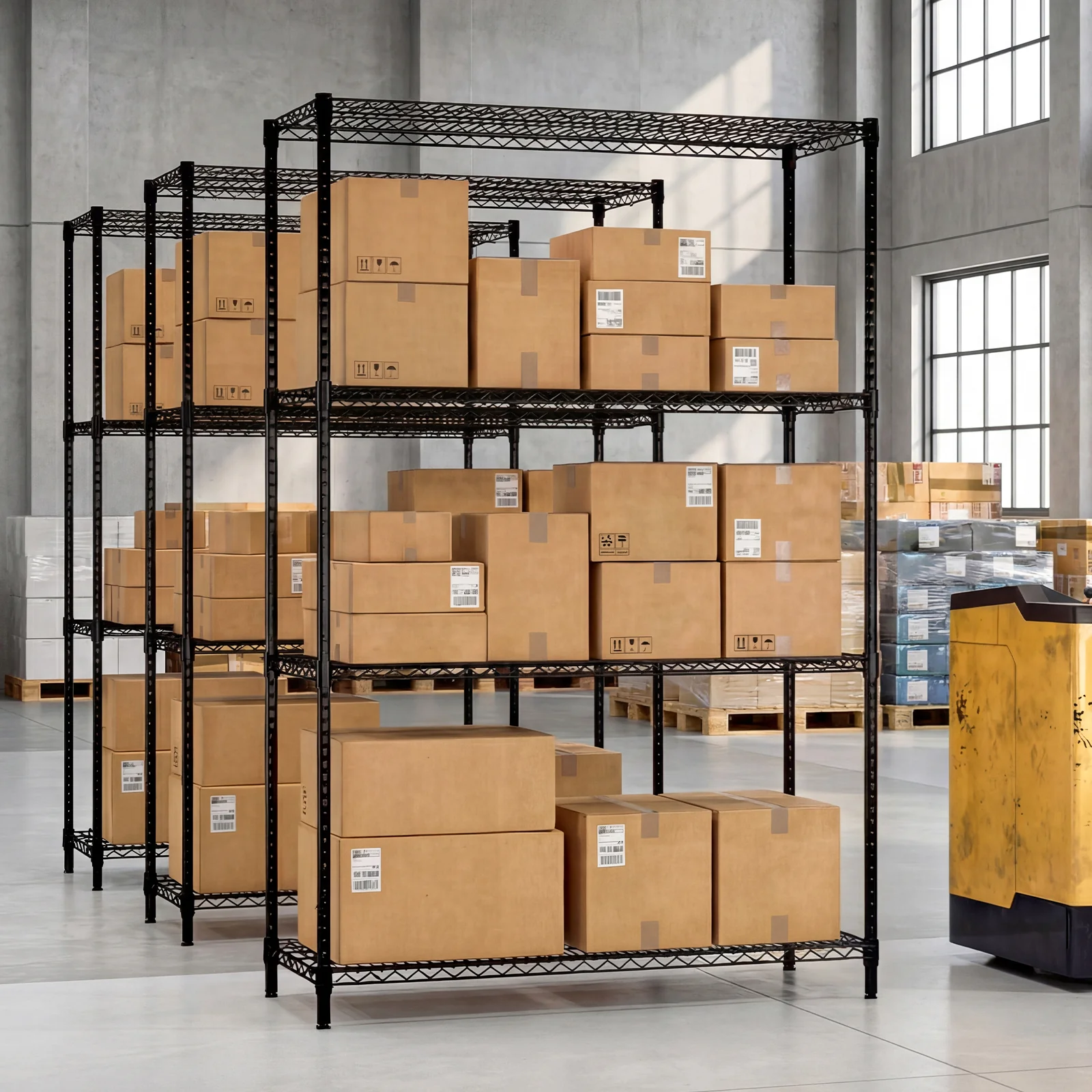 Set of 2 4-Tier Metal Storage Shelving Unit with V-Shaped Wire Rack, Black - Image 3