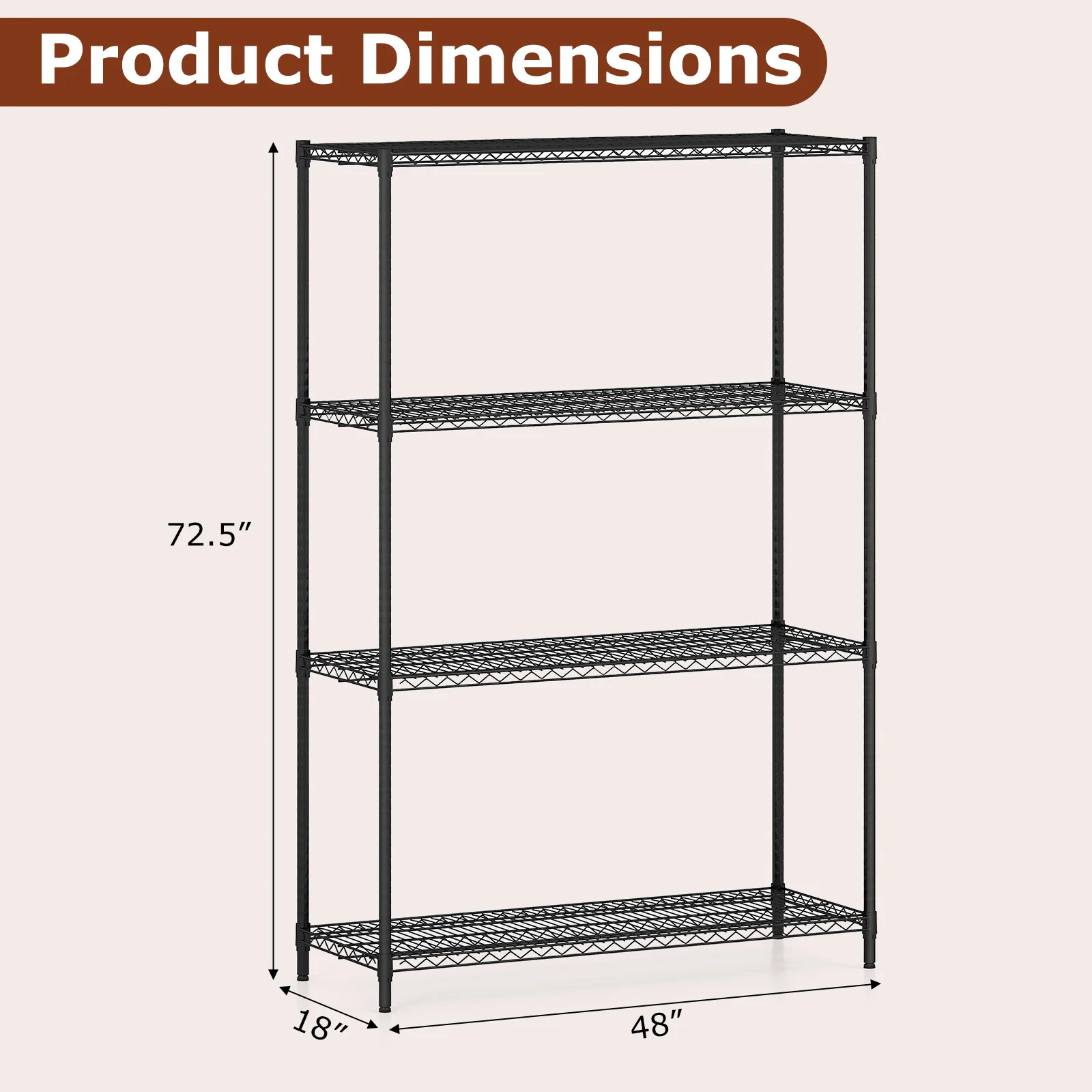 Set of 2 4-Tier Metal Storage Shelving Unit with V-Shaped Wire Rack, Black - Image 5