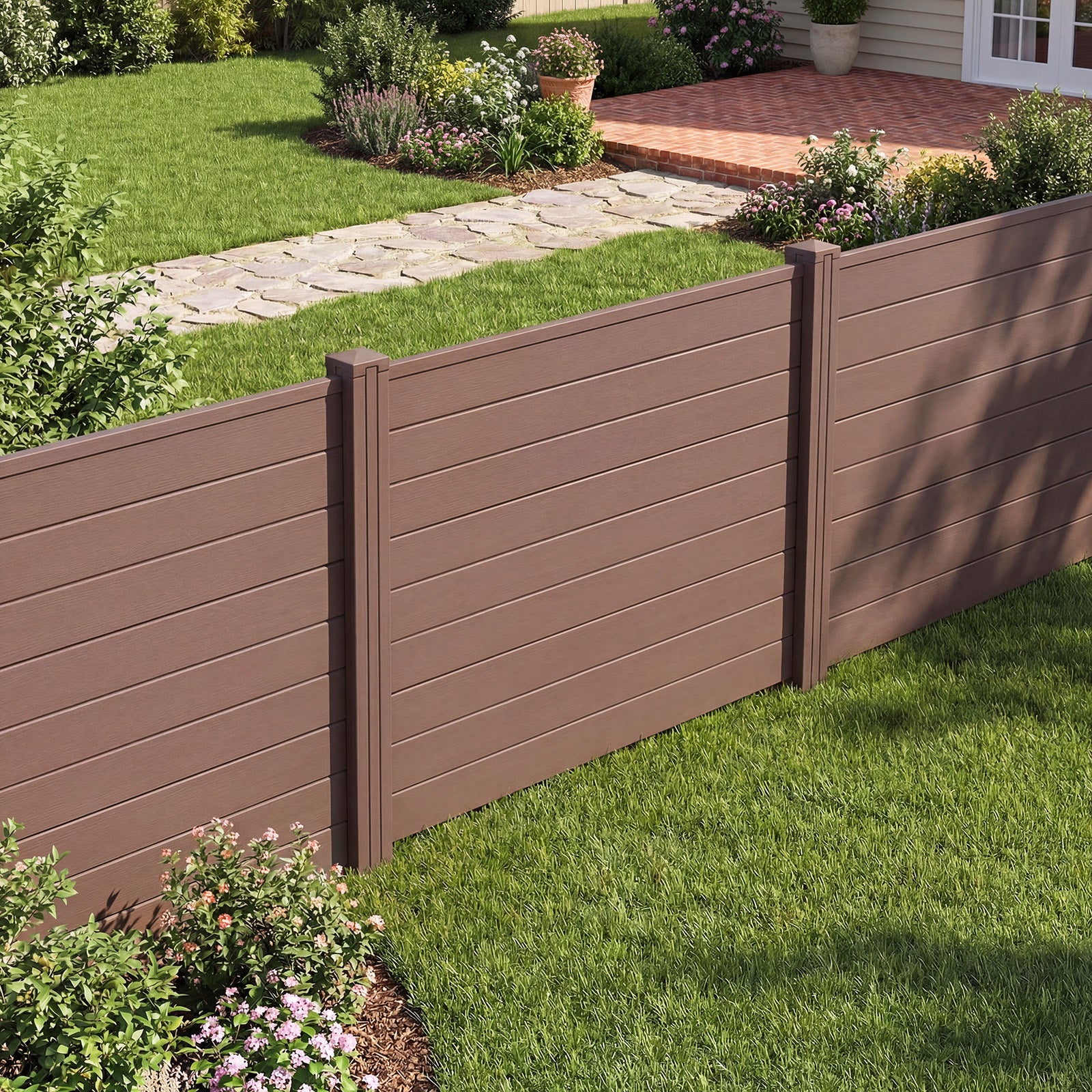 Set Of 2, 48 x 38 Inch AC Fence Panels, Metal Ground Stakes, Brown - Image 2