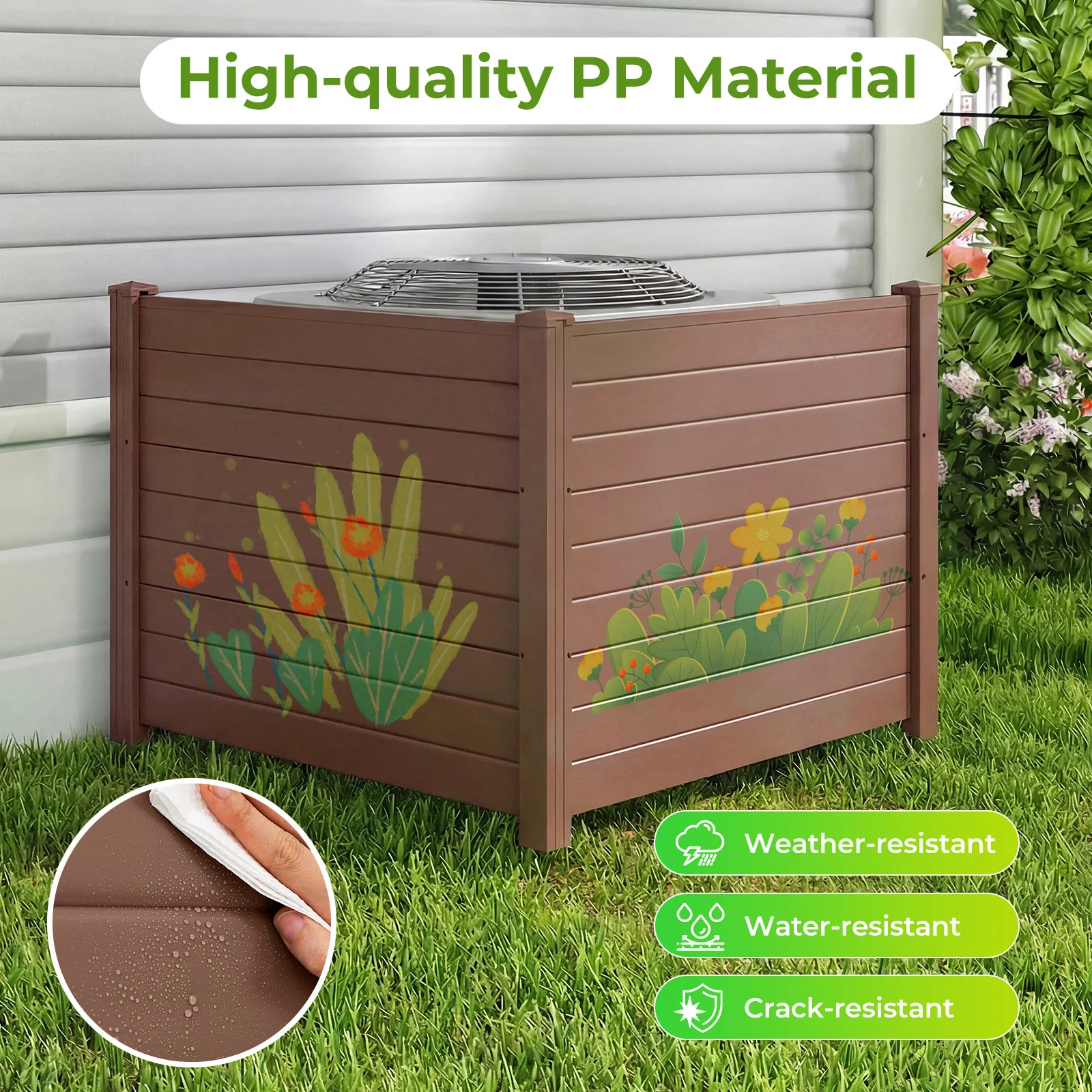 Set Of 2, 48 x 38 Inch AC Fence Panels, Metal Ground Stakes, Brown - Image 6