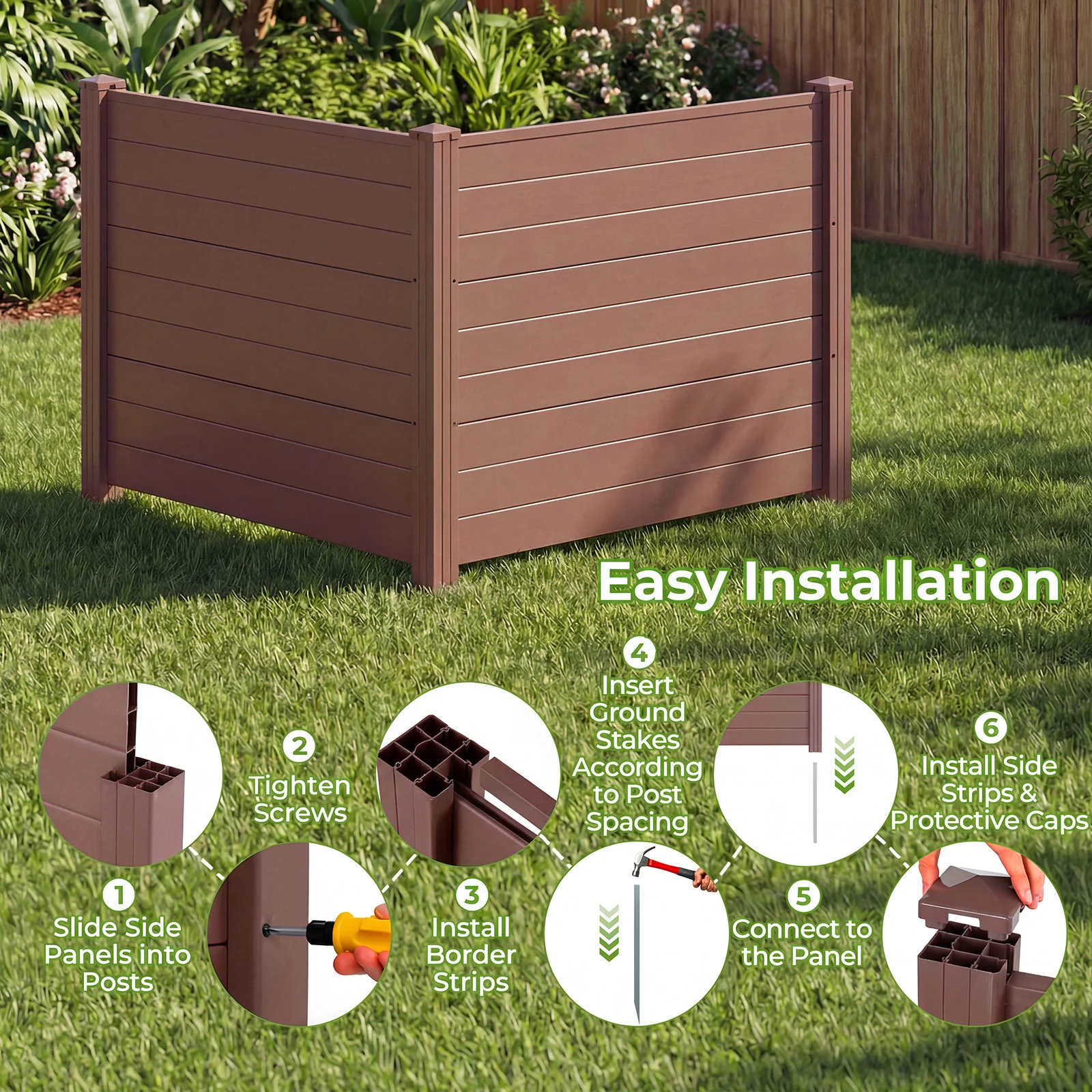 Set Of 2, 48 x 38 Inch AC Fence Panels, Metal Ground Stakes, Brown - Image 8