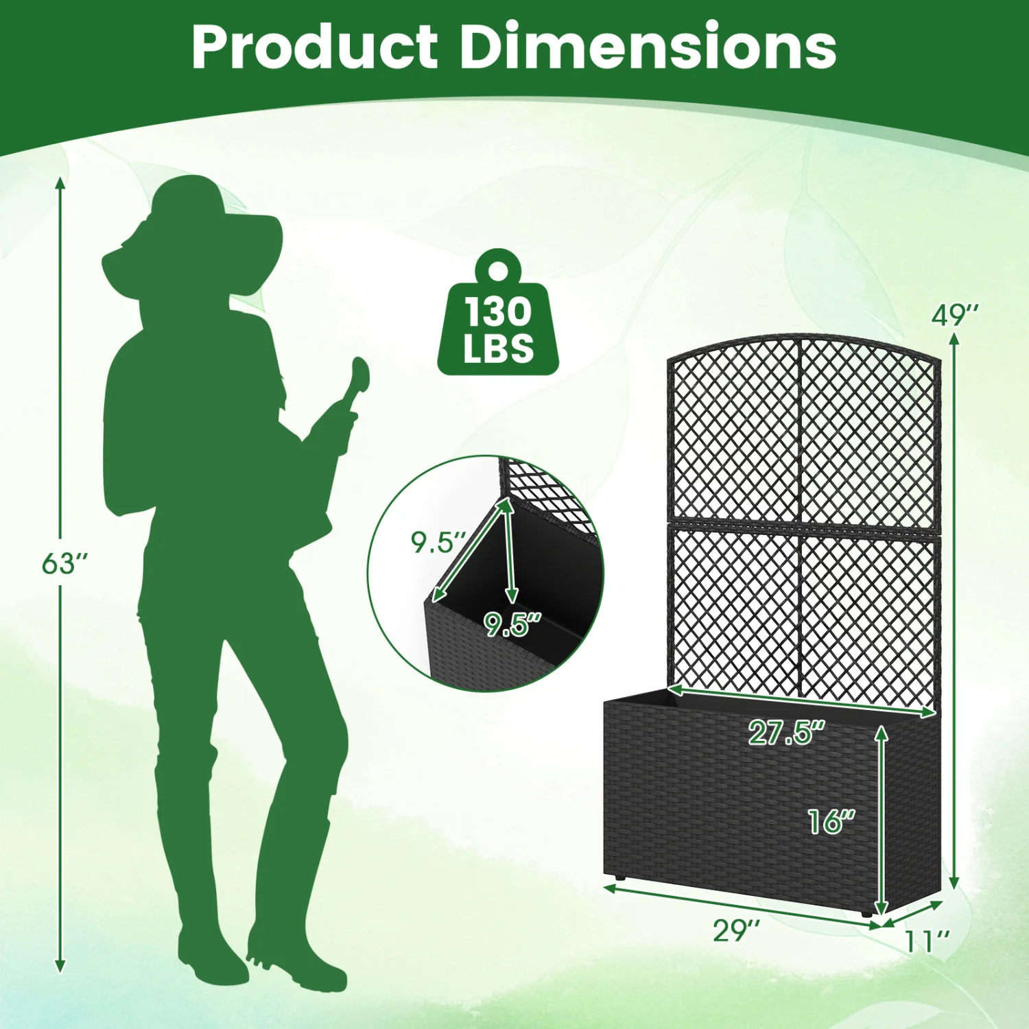 Set Of 2 49 Inch Raised Garden Bed, Trellis, Wicker Planter Box, Black - Image 4