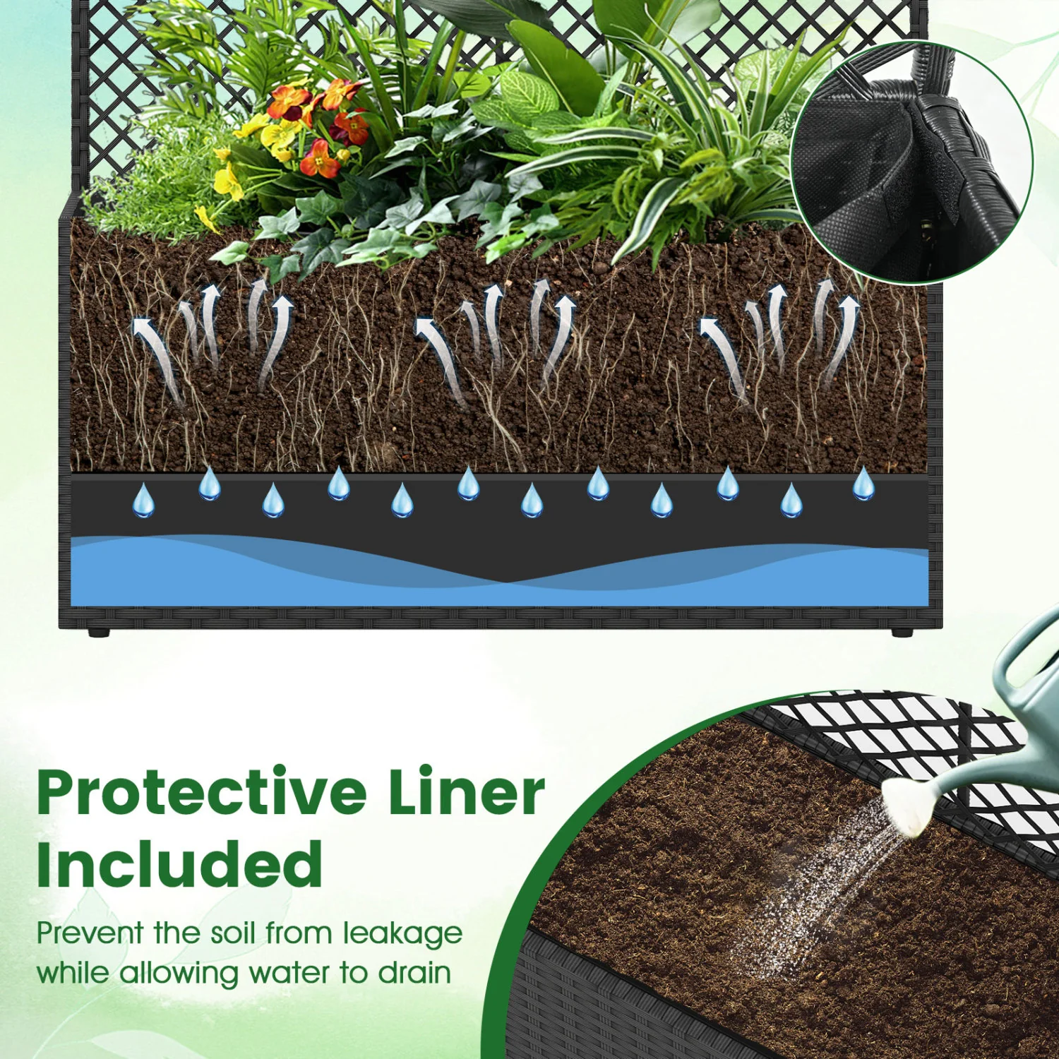 Set Of 2 49 Inch Raised Garden Bed, Trellis, Wicker Planter Box, Black - Image 8