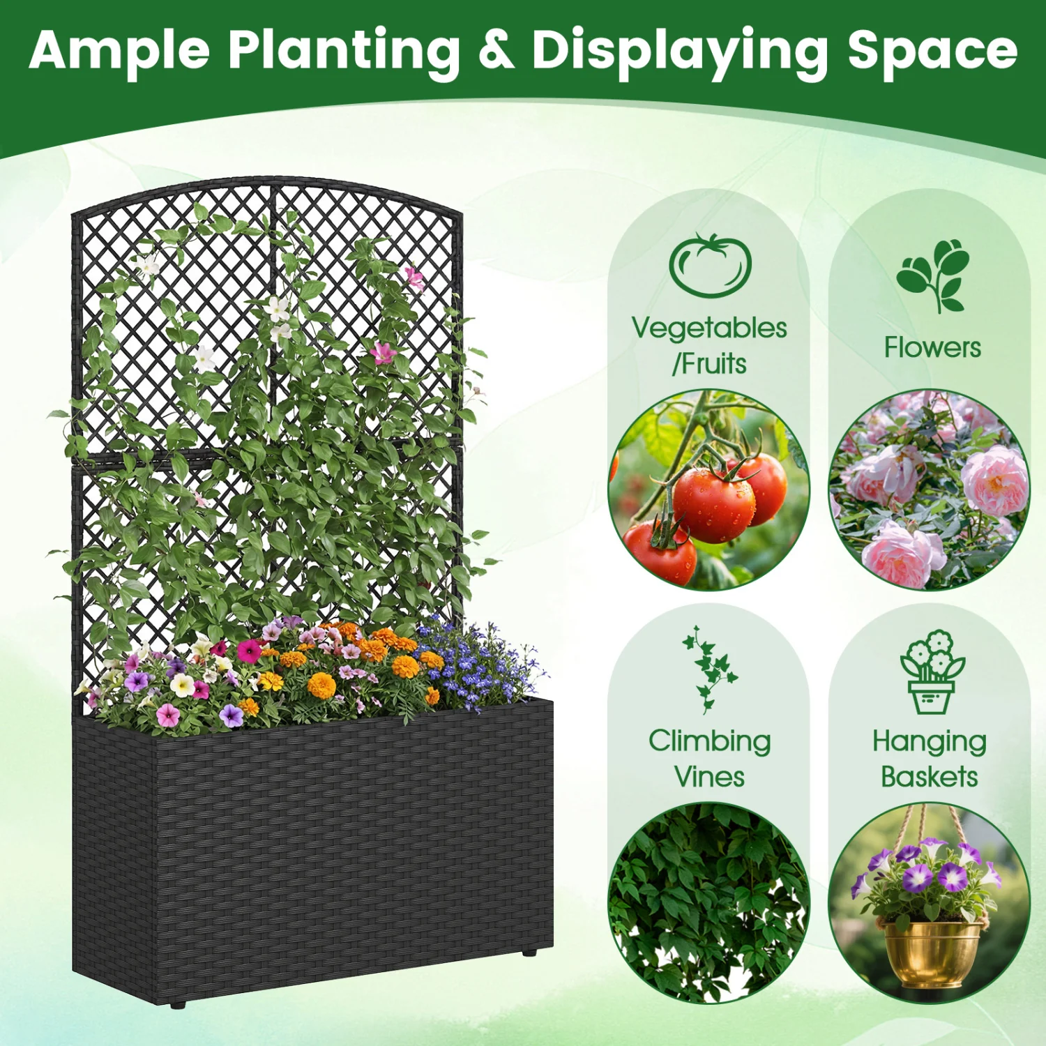 Set Of 2 49 Inch Raised Garden Bed, Trellis, Wicker Planter Box, Black - Image 9