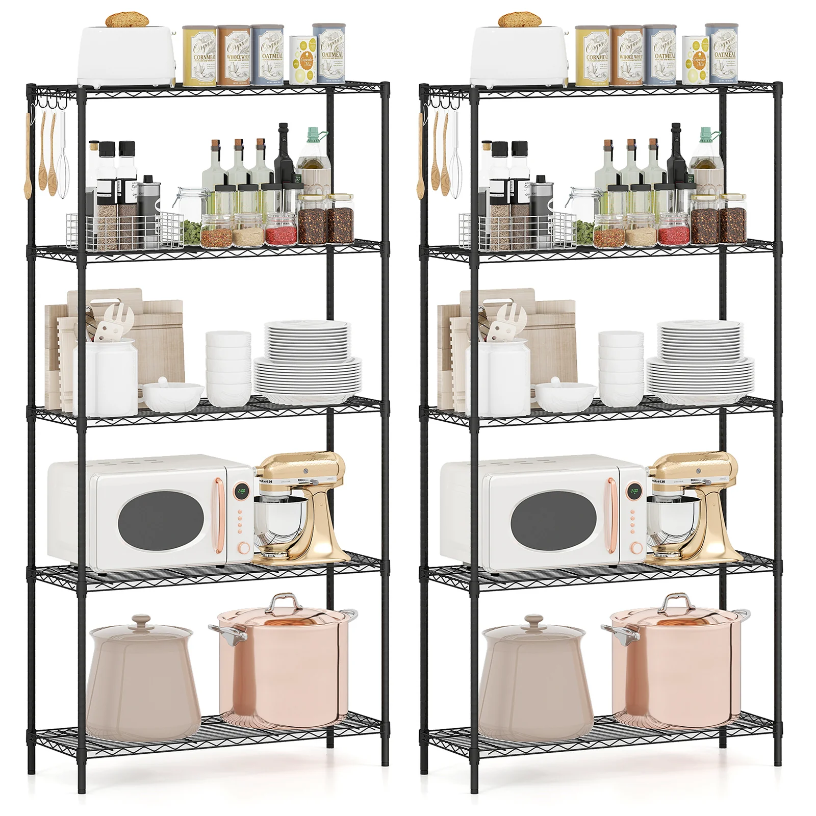 Set of 2 5-Tier Metal Storage Shelving Unit with V-Shaped Wire Rack and 1250 LBS Capacity, Black