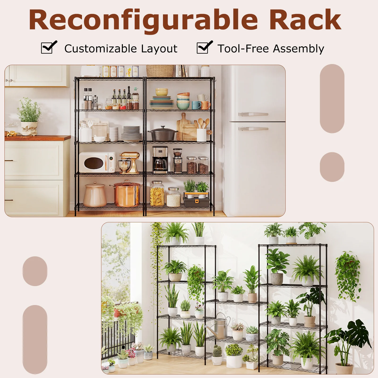 Set of 2 5-Tier Metal Storage Shelving Unit with V-Shaped Wire Rack and 1250 LBS Capacity, Black - Image 10