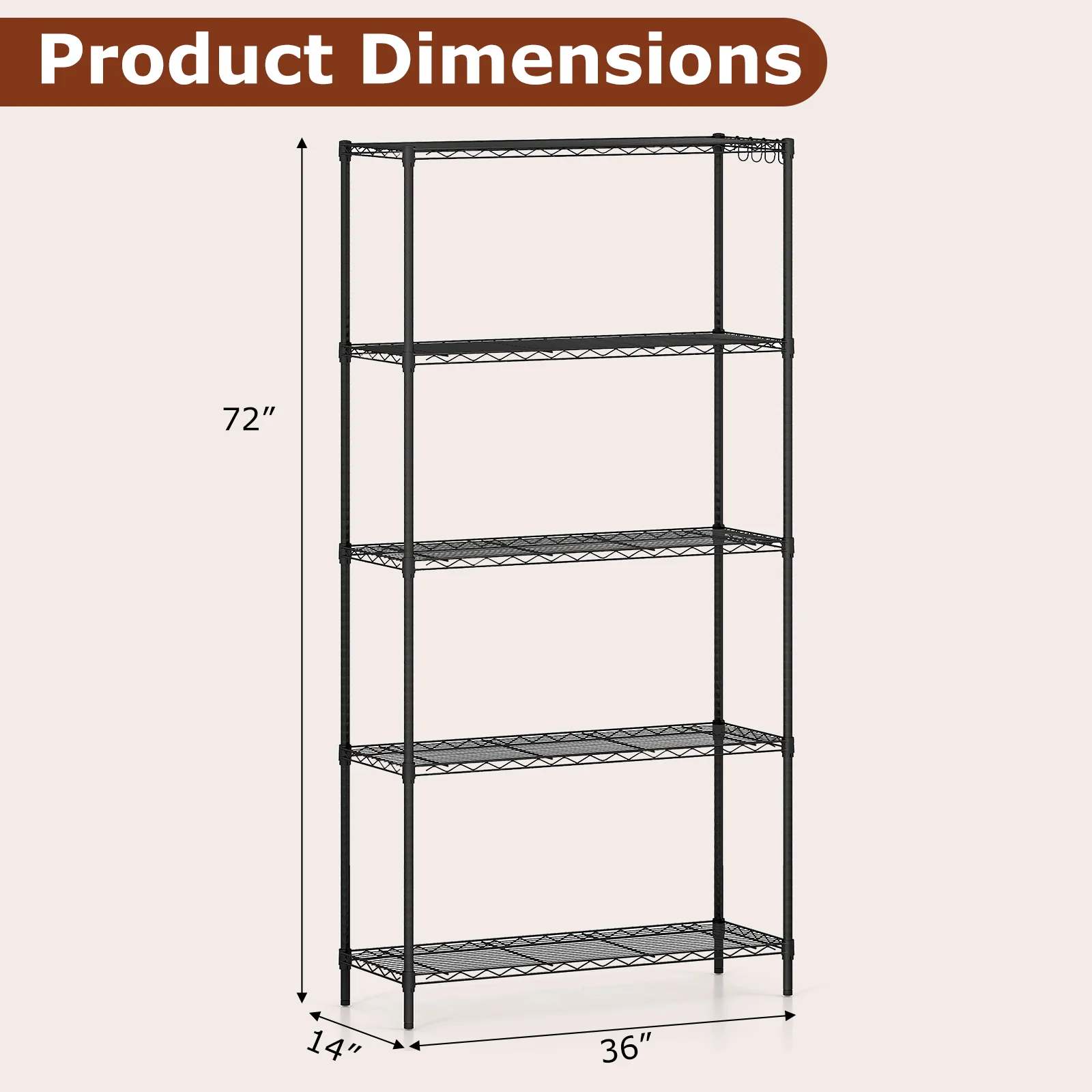 Set of 2 5-Tier Metal Storage Shelving Unit with V-Shaped Wire Rack and 1250 LBS Capacity, Black - Image 4