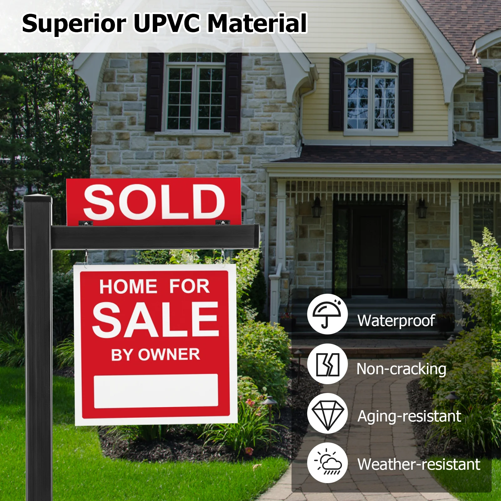 Set Of 2 6 Feet Vinyl UPVC Real Estate Yard Sign Post, Black - Image 7