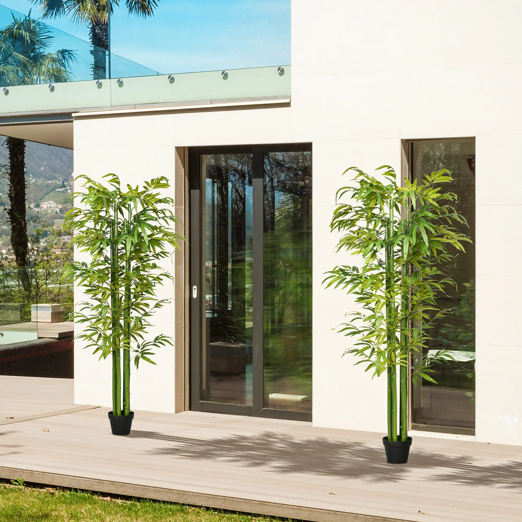 Set of 2 6 FT Artificial Bamboo Trees in Pot, Home Office Decor, Green - Image 2