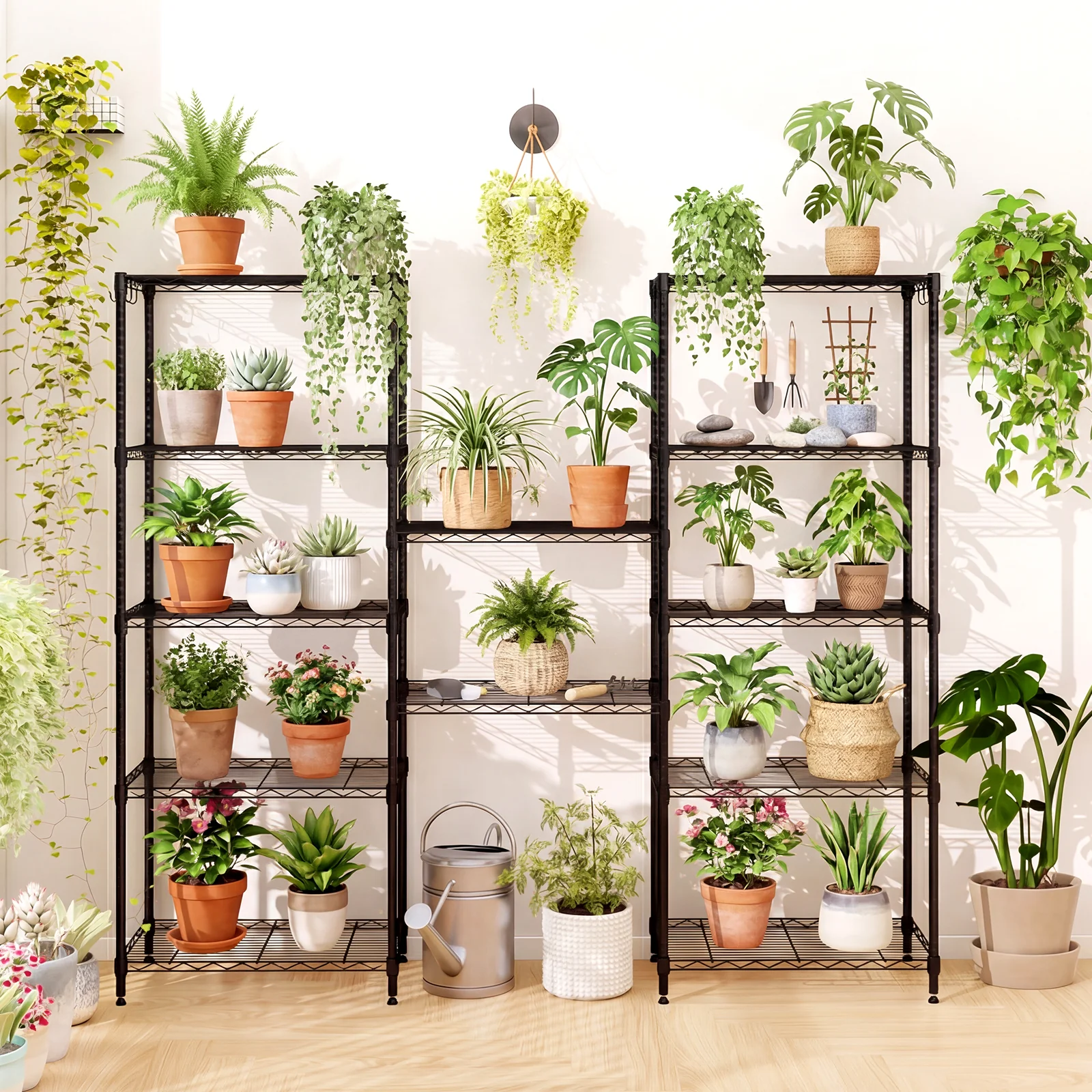 Set of 2 6-Tier Metal Storage Shelving Unit with V-Shaped Wire Rack and 900 LBS Capacity, Black - Image 2