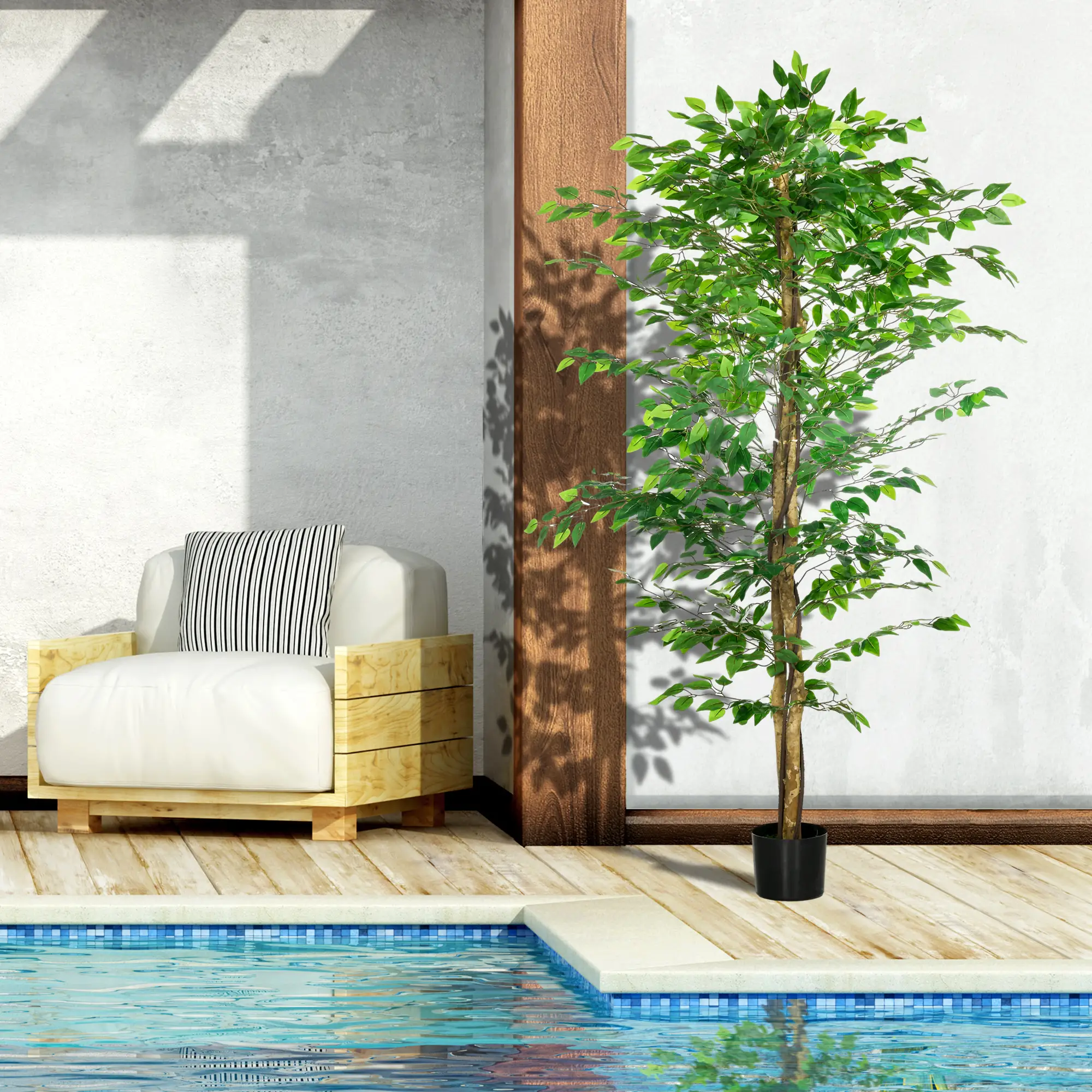 Set of 2 6ft Artificial Ficus Trees, Indoor Fake Plants with Pot - Image 10