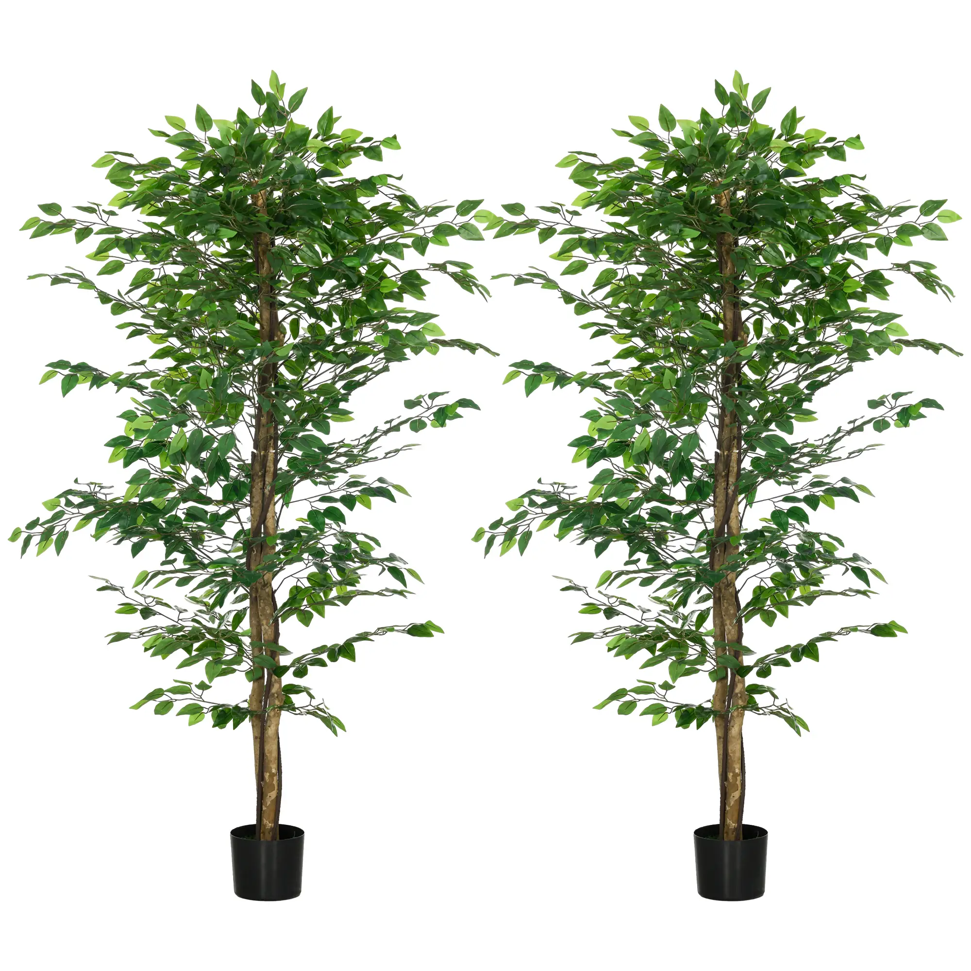 Set of 2 6ft Artificial Ficus Trees, Indoor Fake Plants with Pot - Image 11