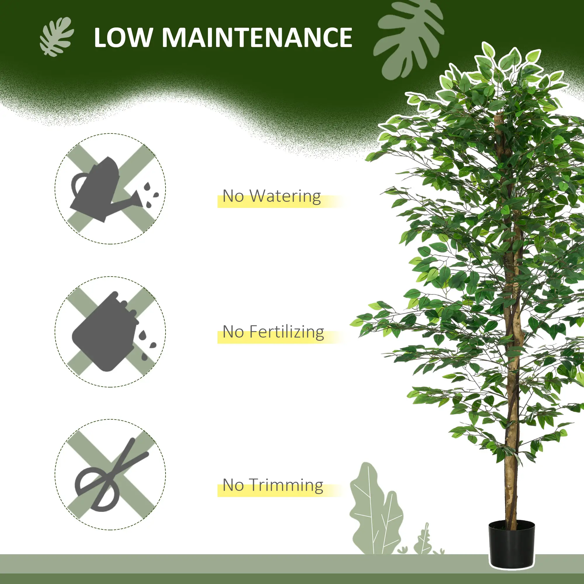 Set of 2 6ft Artificial Ficus Trees, Indoor Fake Plants with Pot - Image 6