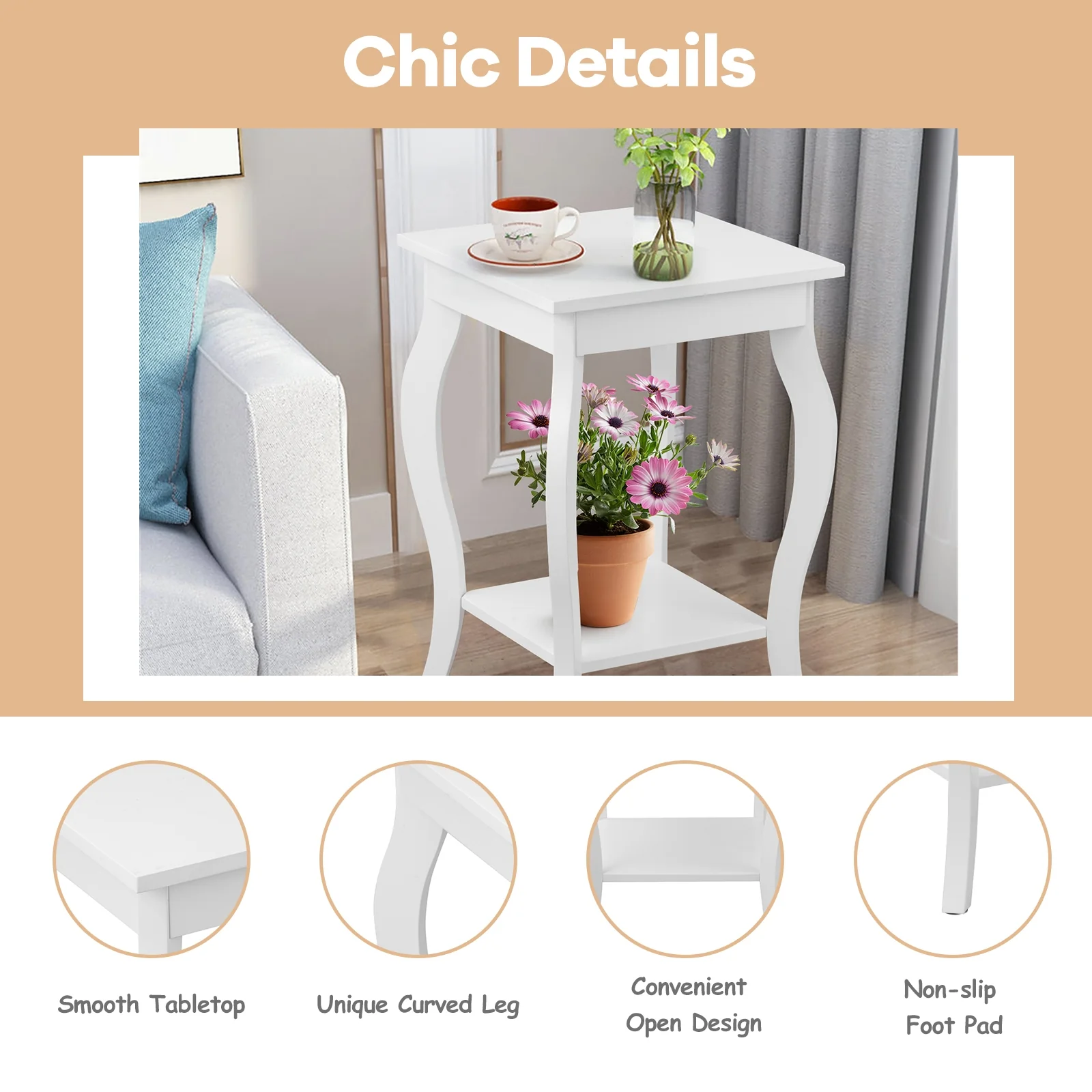 Set of 2 Accent Side Tables with Shelf, White - Image 10