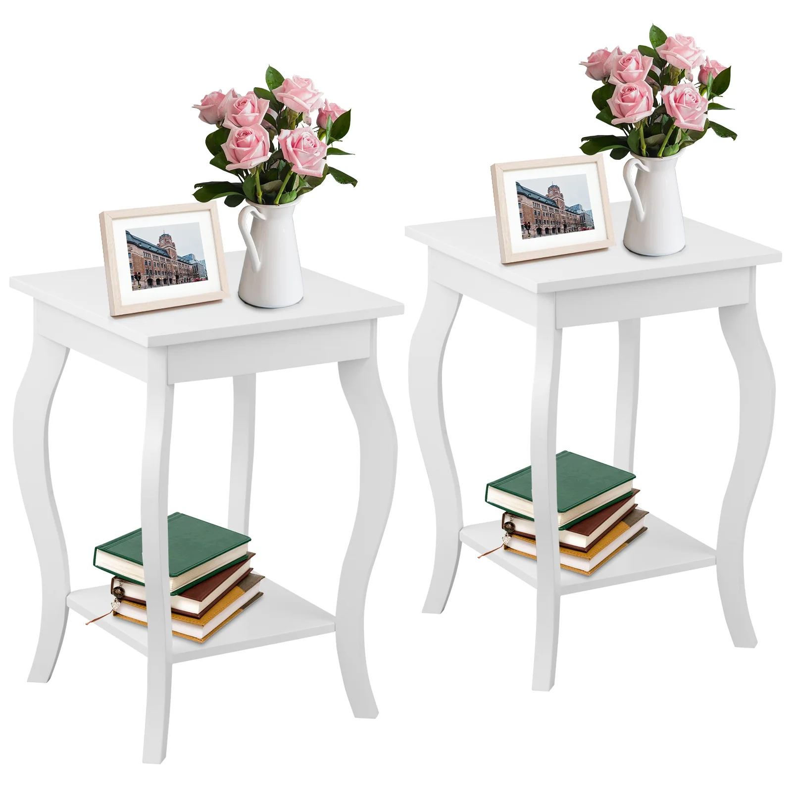 Set of 2 Accent Side Tables with Shelf, White - Image 3