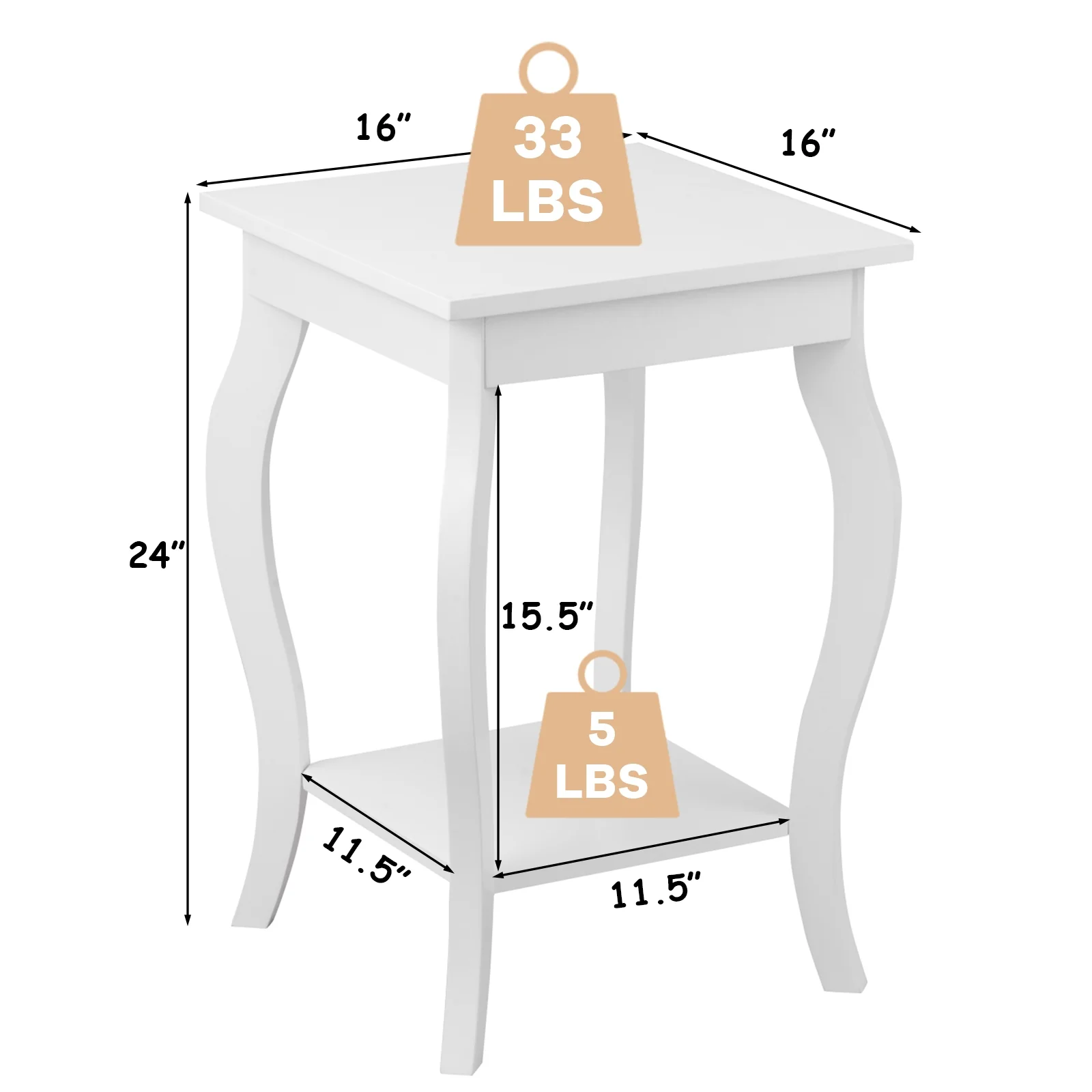 Set of 2 Accent Side Tables with Shelf, White - Image 5