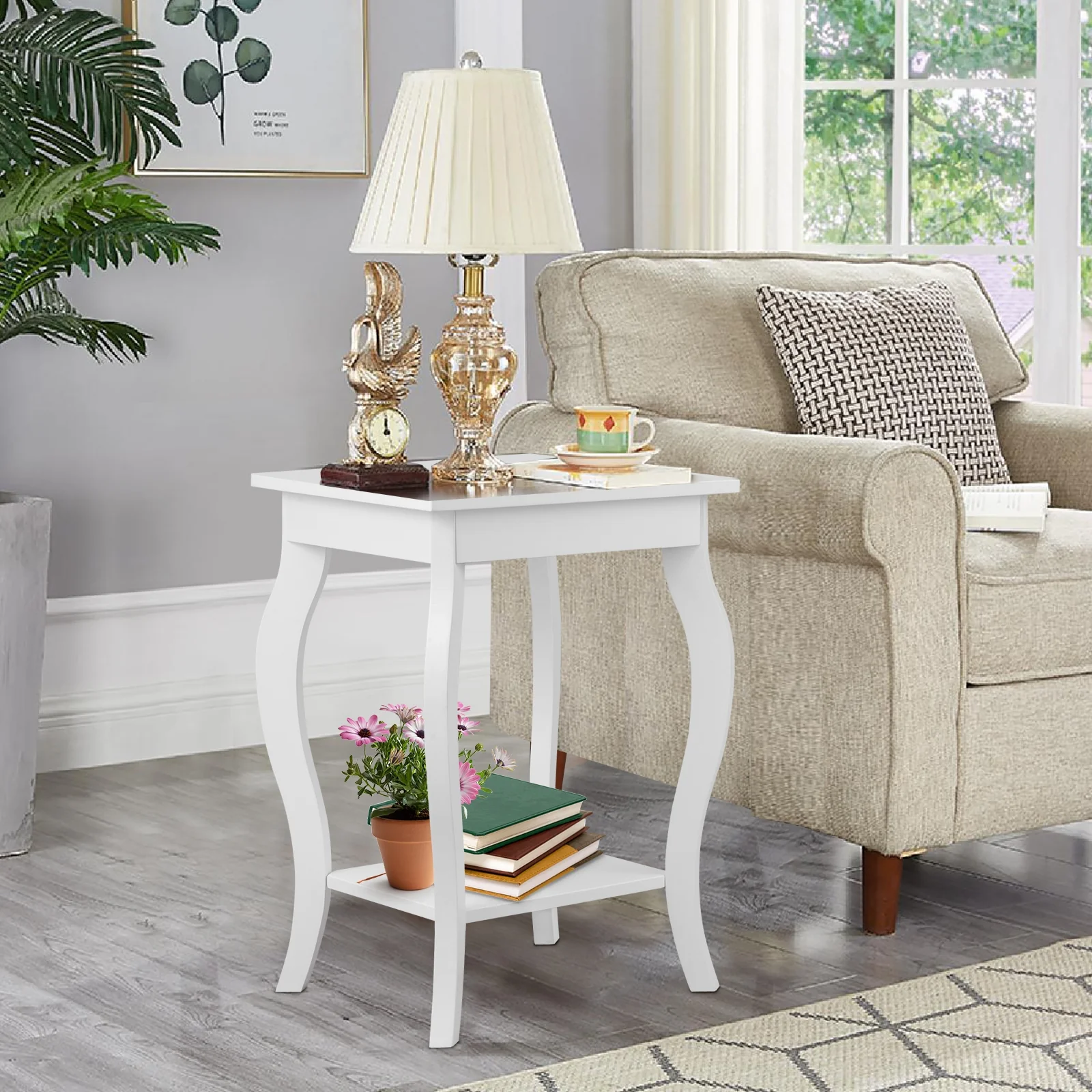 Set of 2 Accent Side Tables with Shelf, White - Image 6