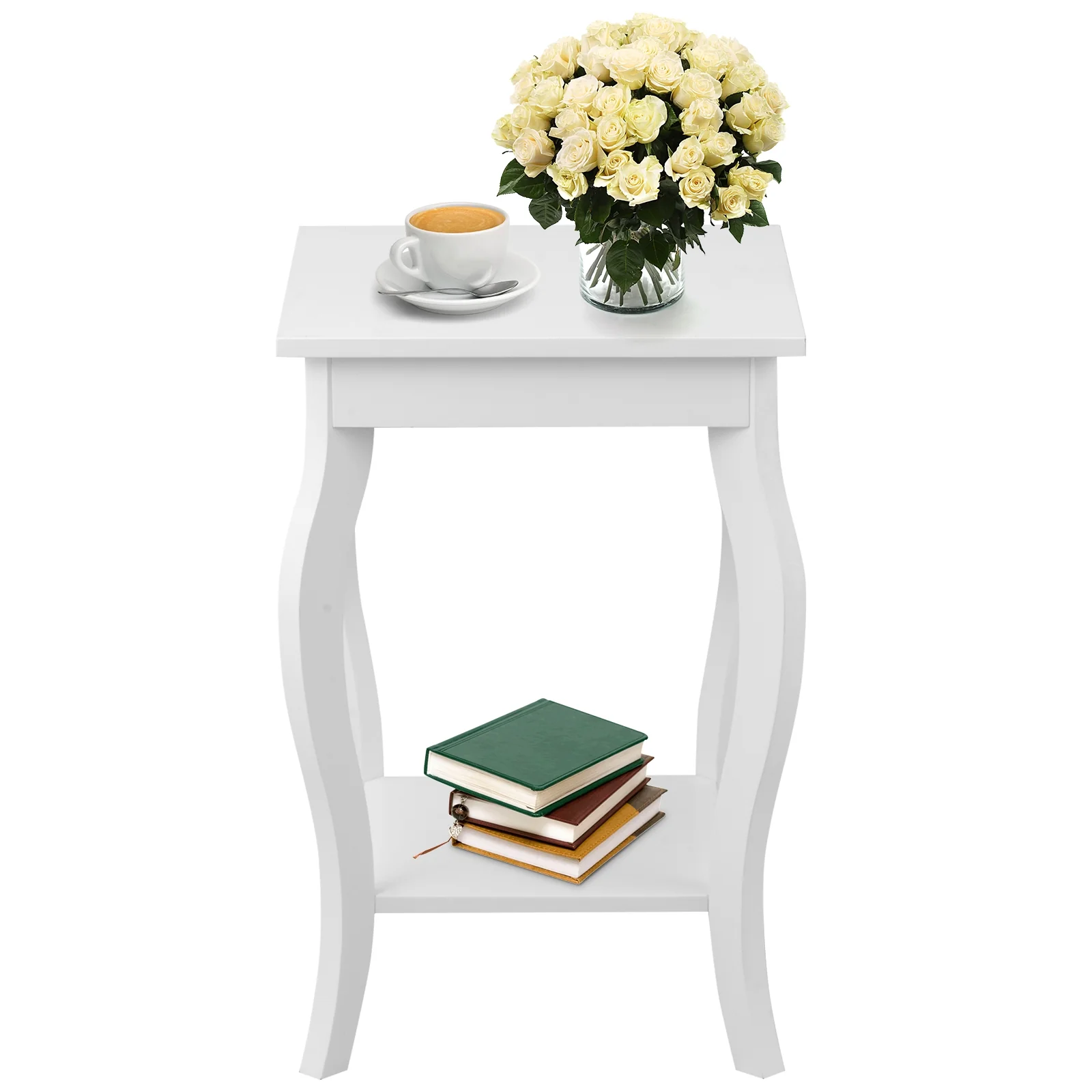Set of 2 Accent Side Tables with Shelf, White - Image 8